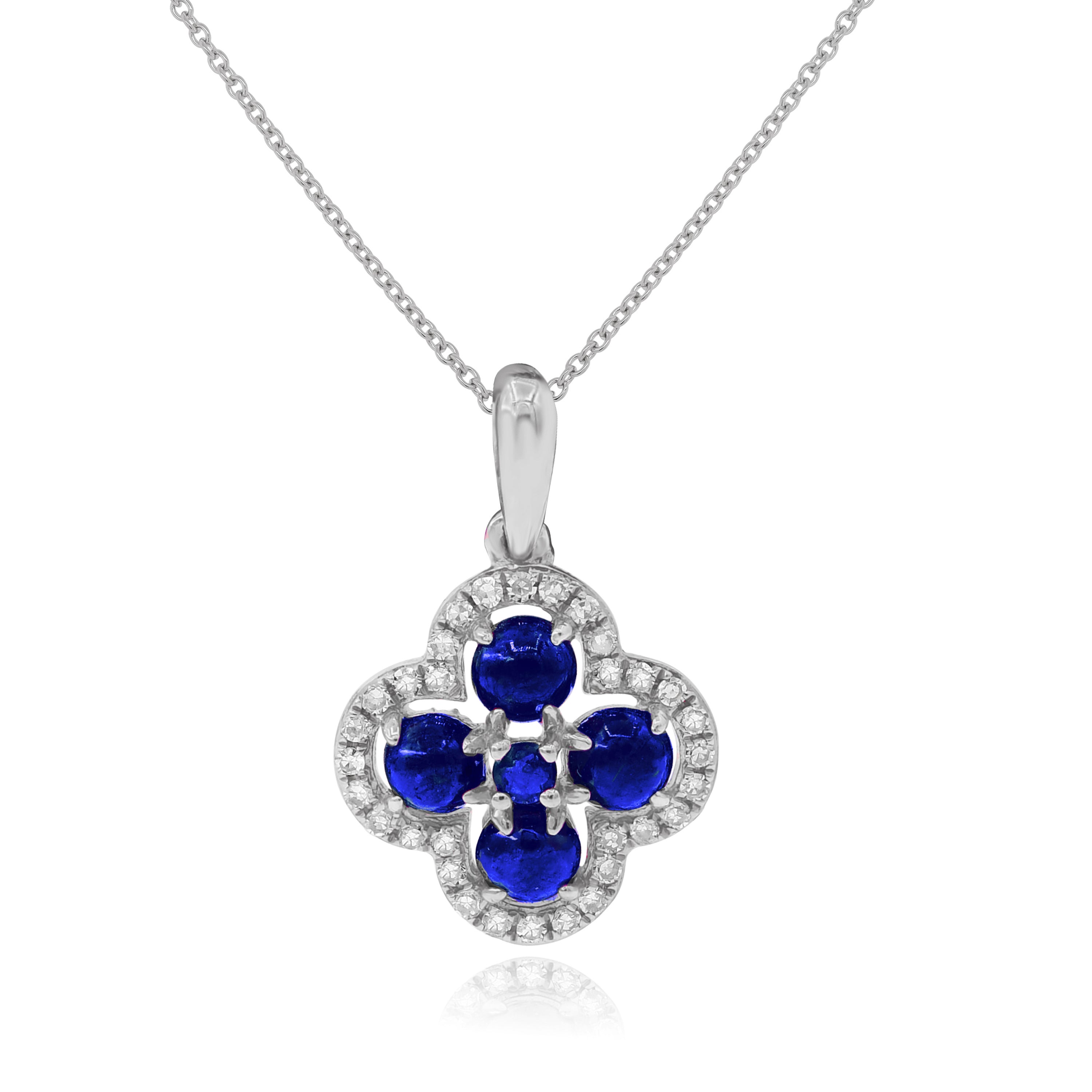 0.75 ct. Sapphire & 0.1 ct. Diamond 14K White Gold Flower Pendant