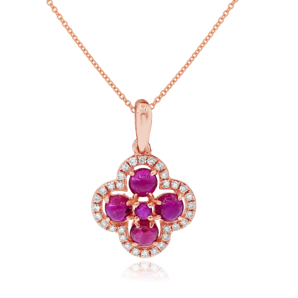 0.75 ct. Ruby & 0.1 ct. Diamond 14K Rose Gold Flower Pendant