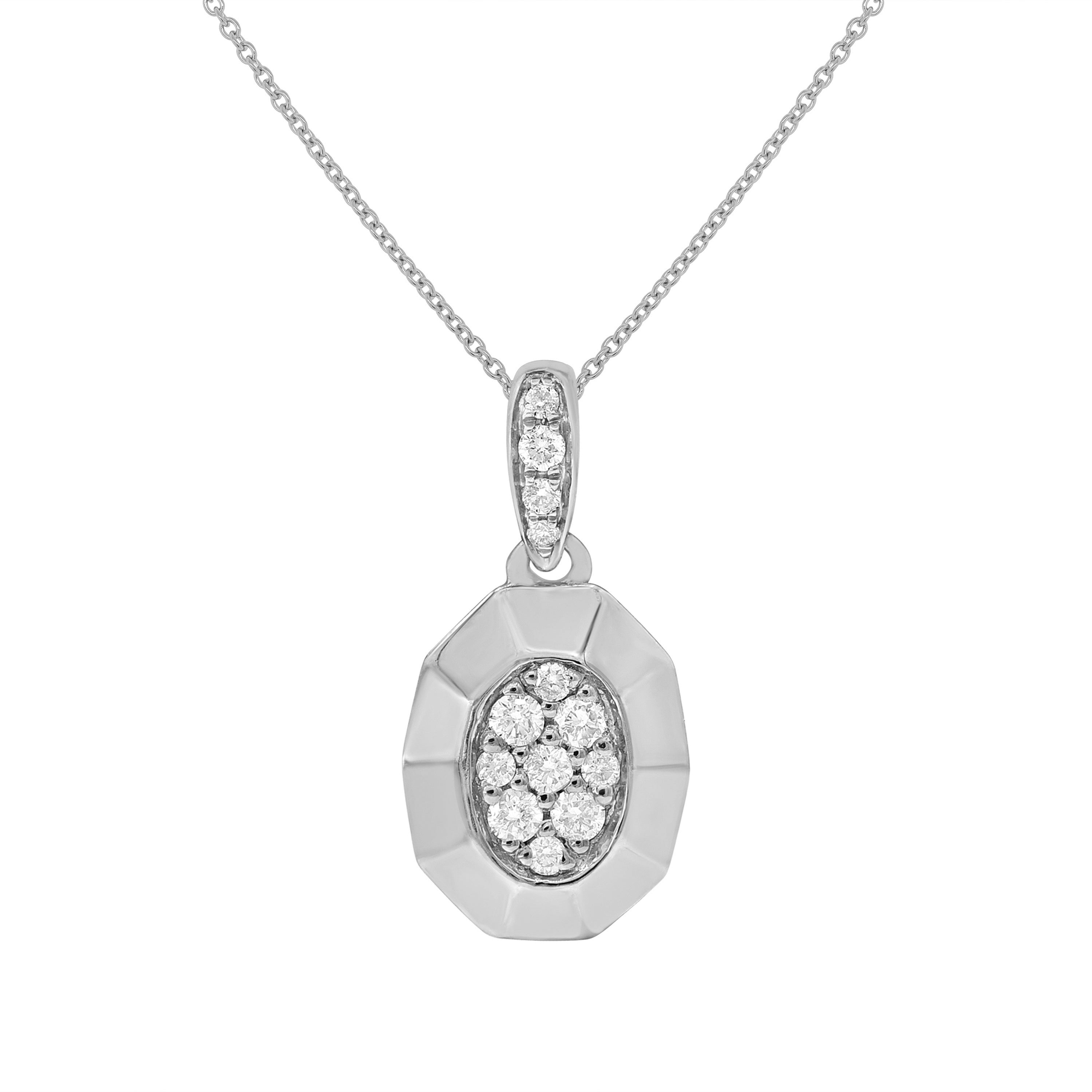 0.09 ct. Diamond 14K White Gold Classic Cluster Oval Floating Pendant