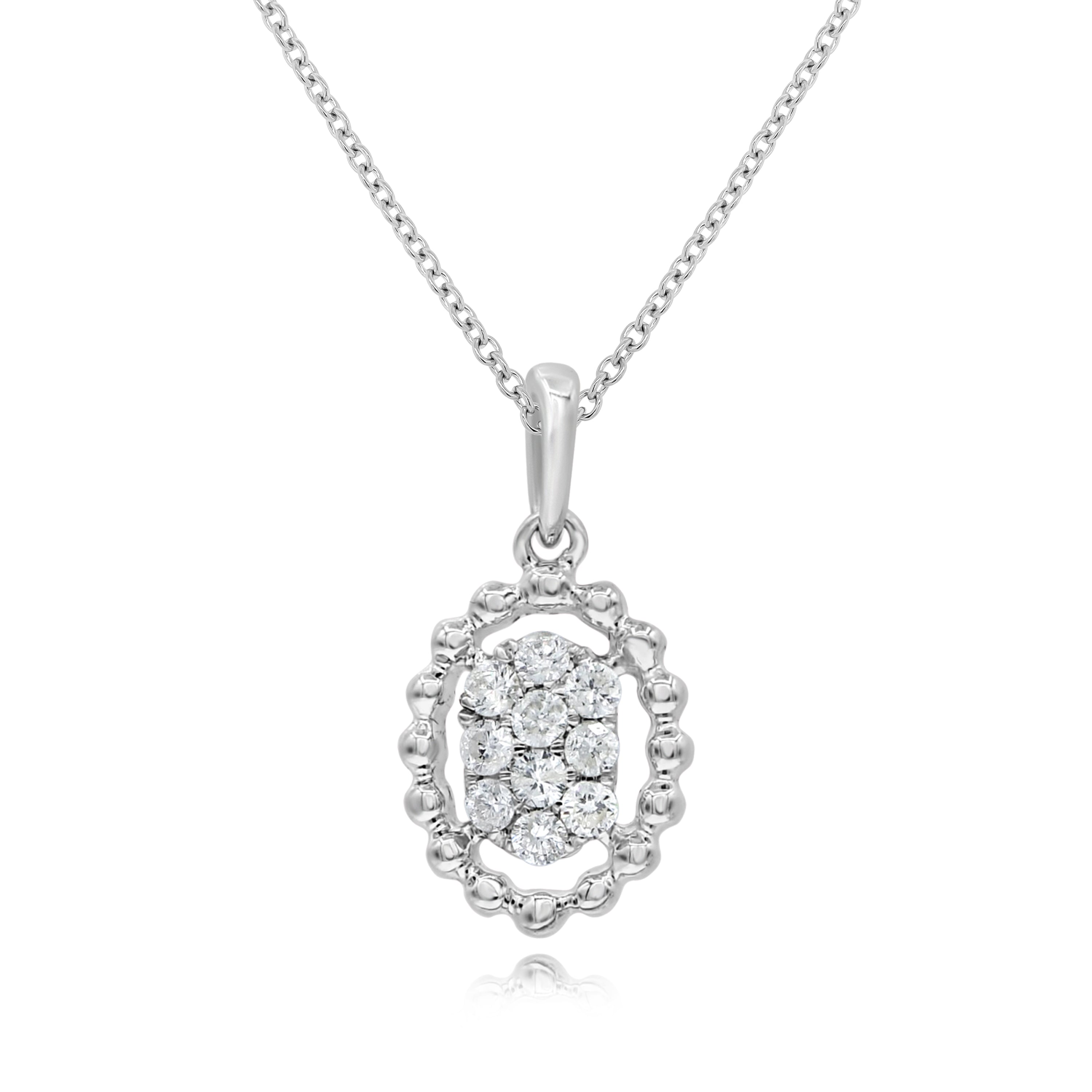 0.18 ct. Diamond 14K White Gold Oval Cluster Pendant