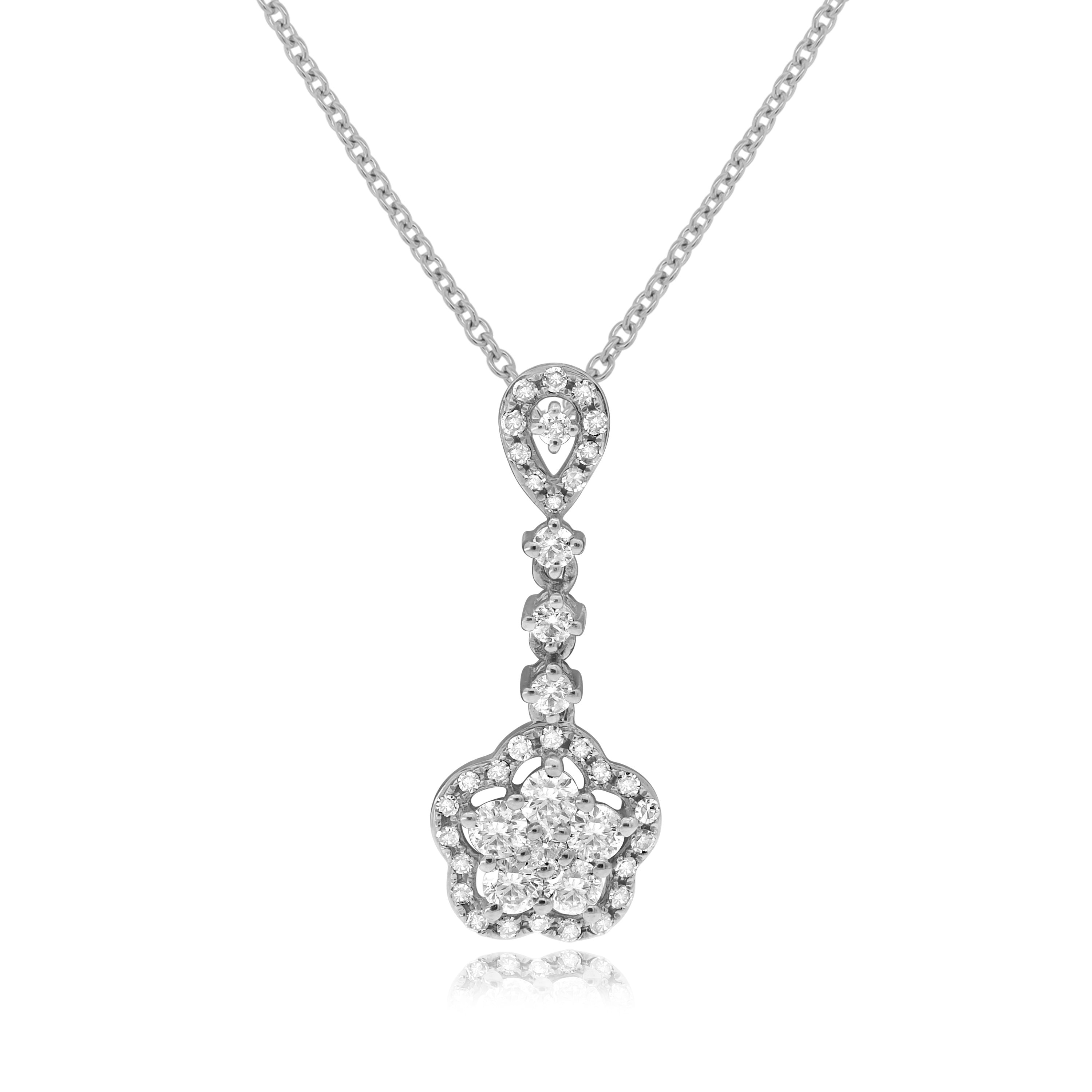 0.35 ct. Diamond 14K White Gold Flower Dangle Pendant