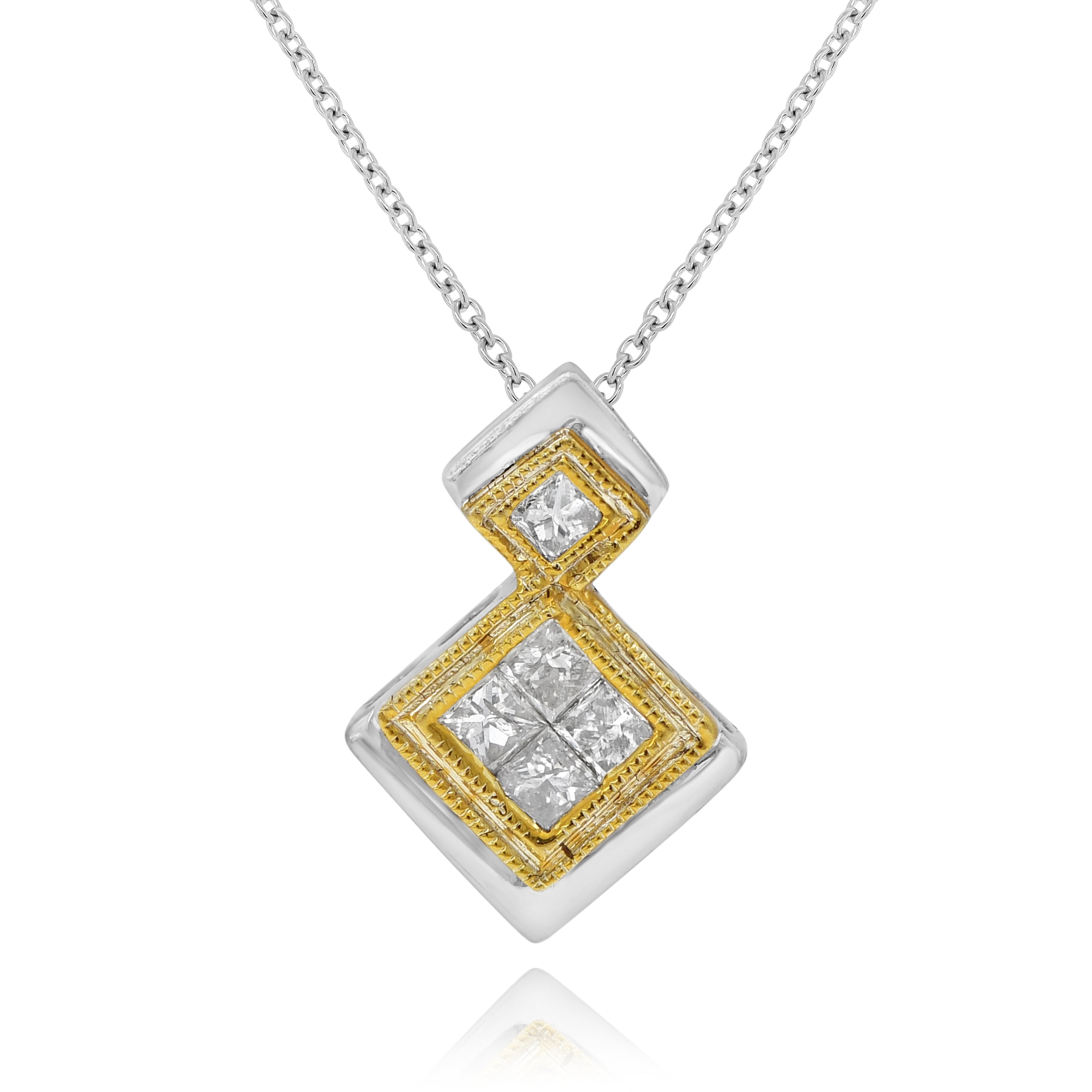 0.26 ct. Diamond 14K Two Tone Gold Deco Style Geometric Pendant