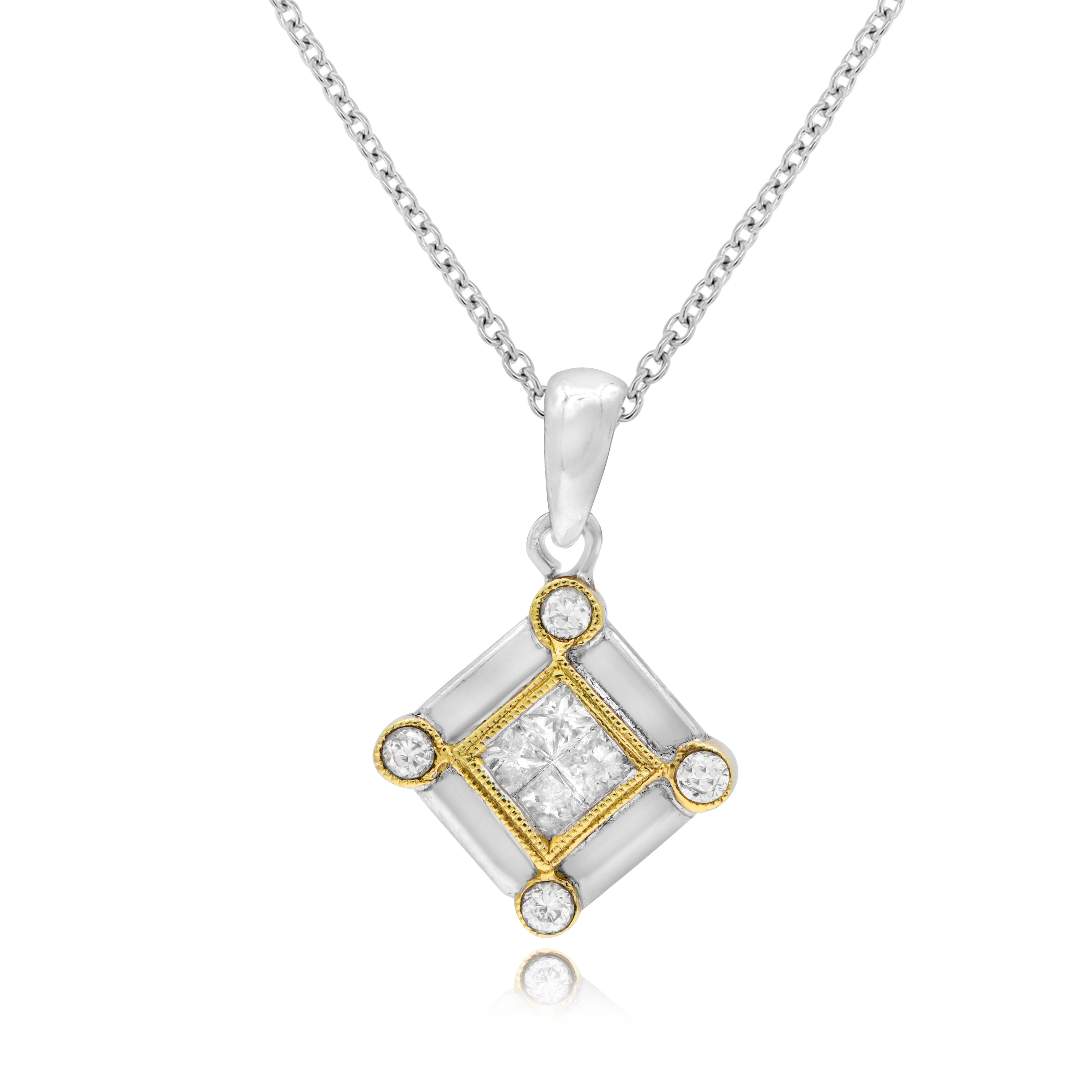 0.35 ct. Diamond 14K Two Tone Gold Square Pendant