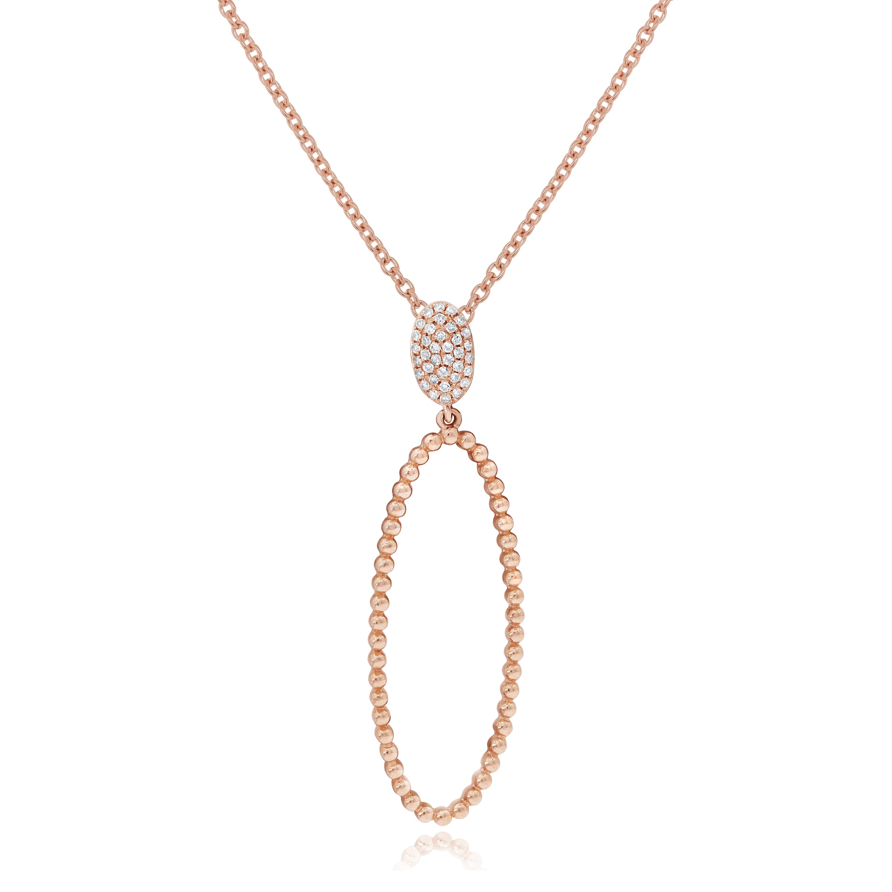 0.09 ct. Diamond 14K Rose Gold Classic Open Oval Pave Floating Pendant