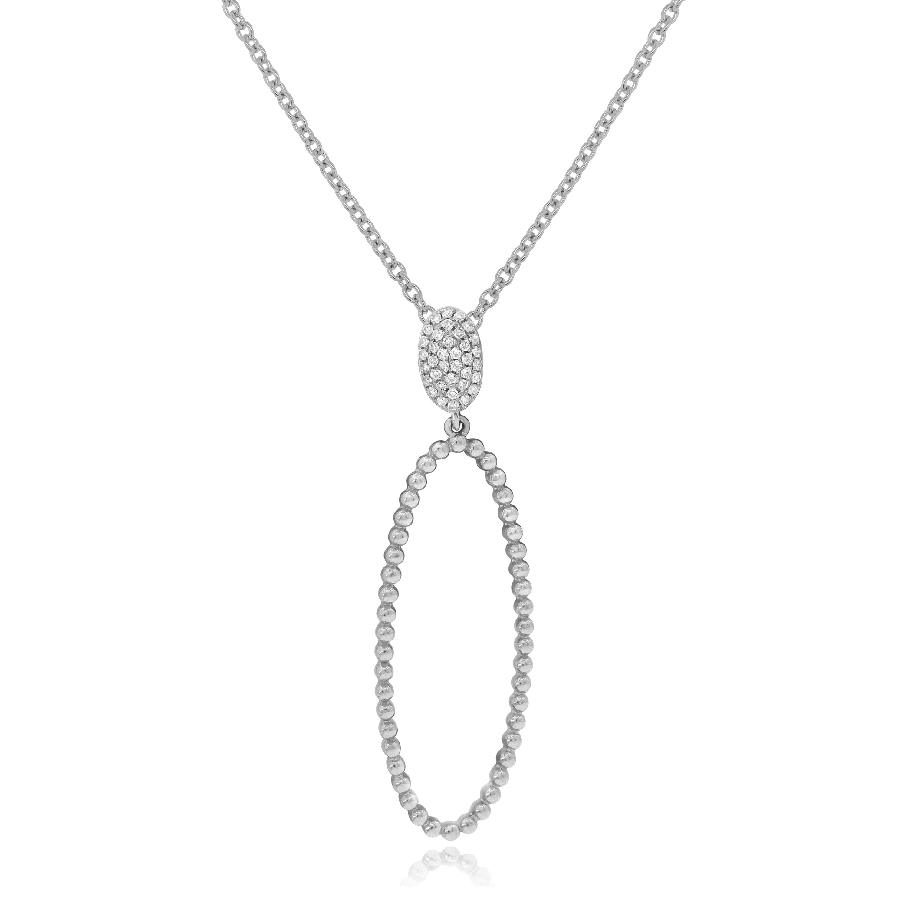 0.09 ct. Diamond 14K White Gold Classic Open Oval Pave Floating Pendant