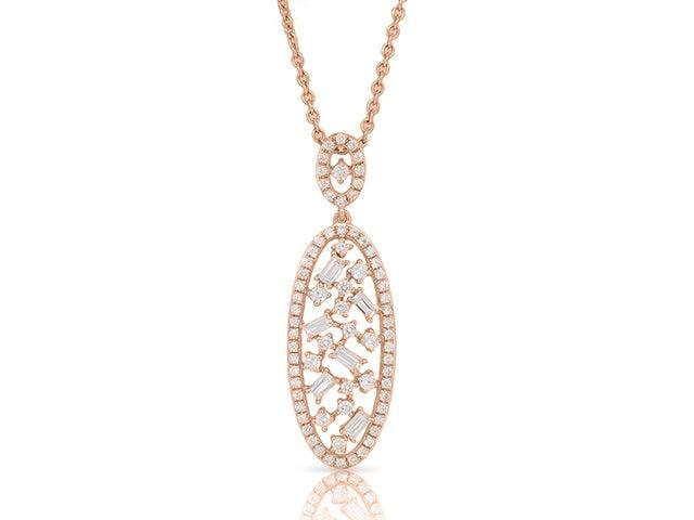 0.74 ct. Diamond 14K Rose Gold Oval Cluster Pendant