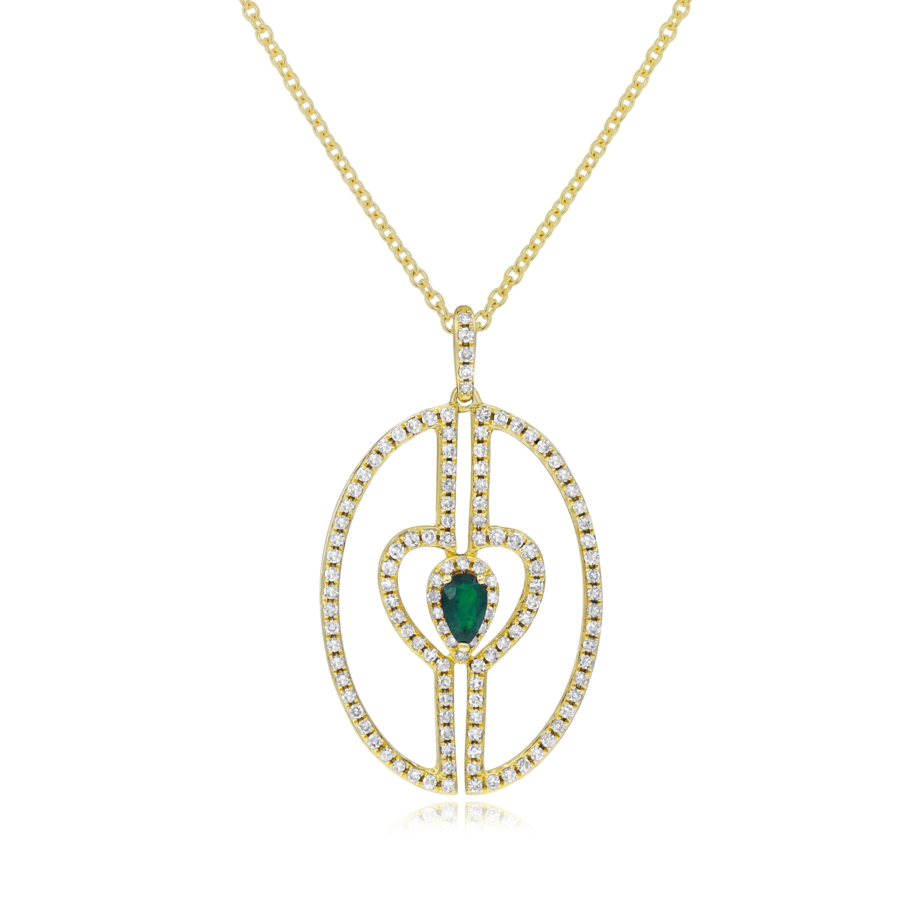 0.2 ct. Emerald & 0.47 ct. Diamond 14K Yellow Gold Connected Heart Pendant