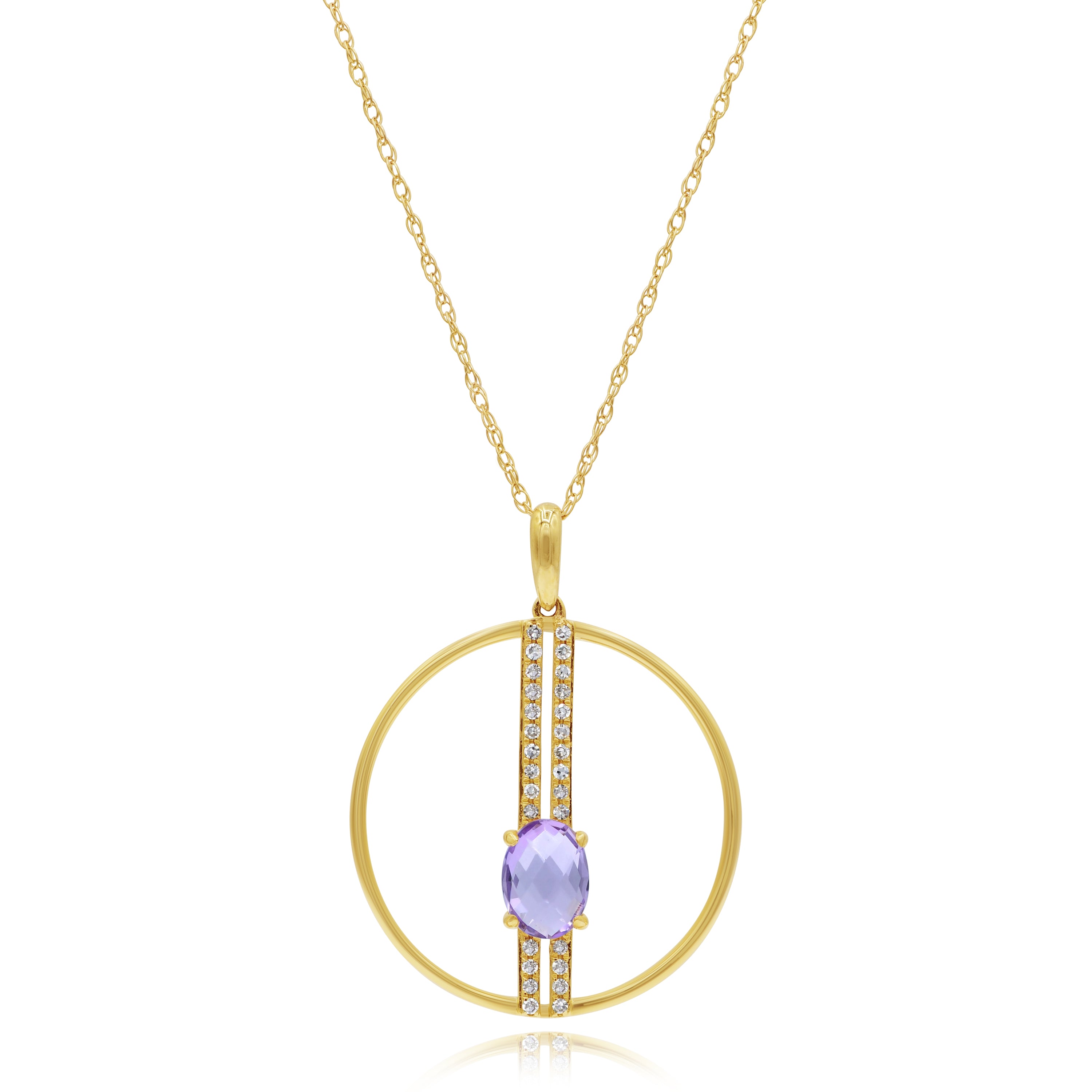 0.77 ct. Amethyst & 0.11 ct. Diamond 14K Yellow Gold Vermeil Circle Pendant With Chain 18"