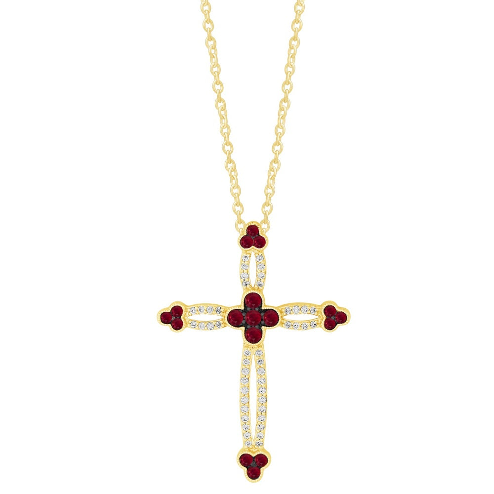 0.41 ct. Ruby & 0.2 ct. Diamond 14K Yellow Gold Cross Pendant