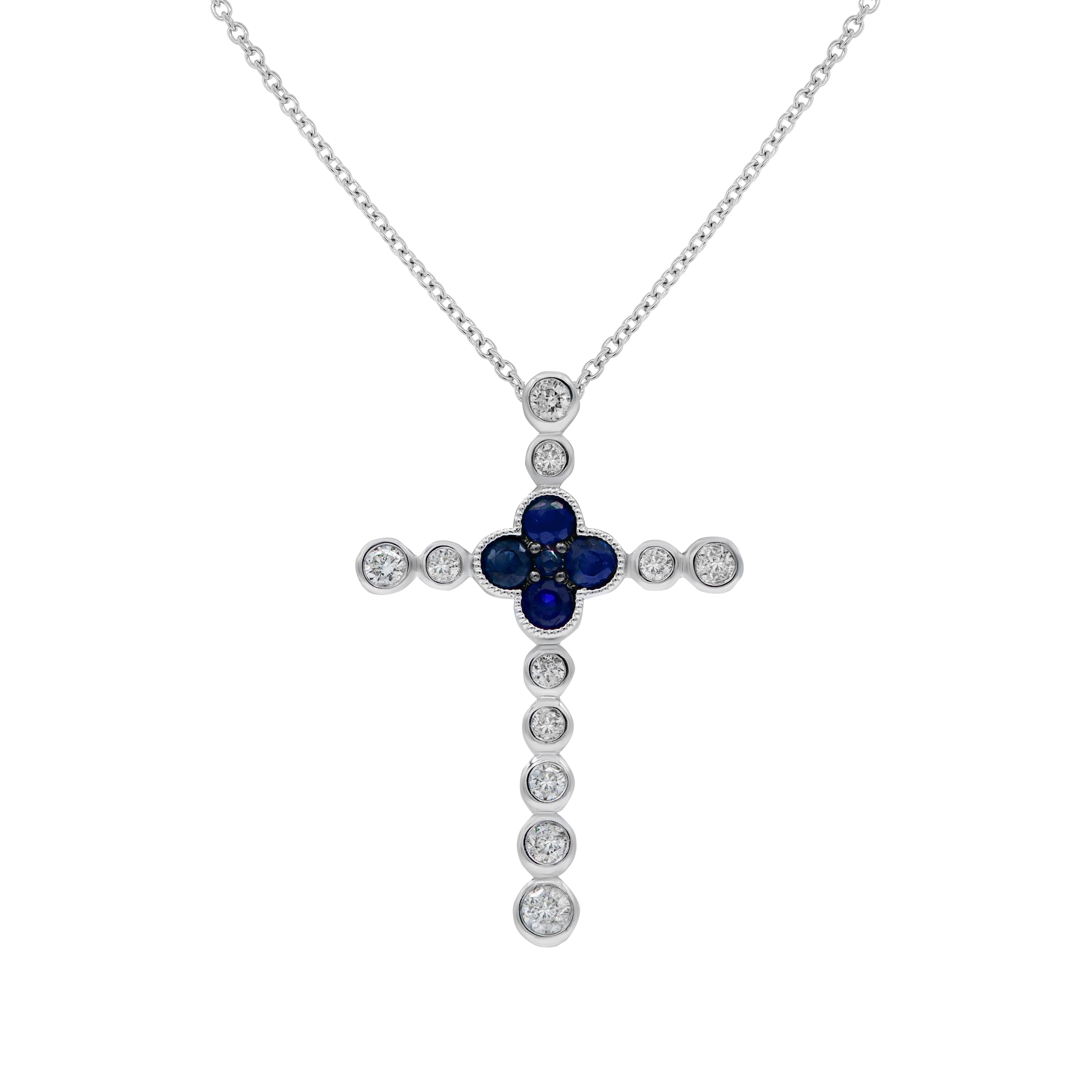 0.32 ct. Sapphire & 0.2 ct. Diamond 14K White Gold 14K White Gold Cross Pendant