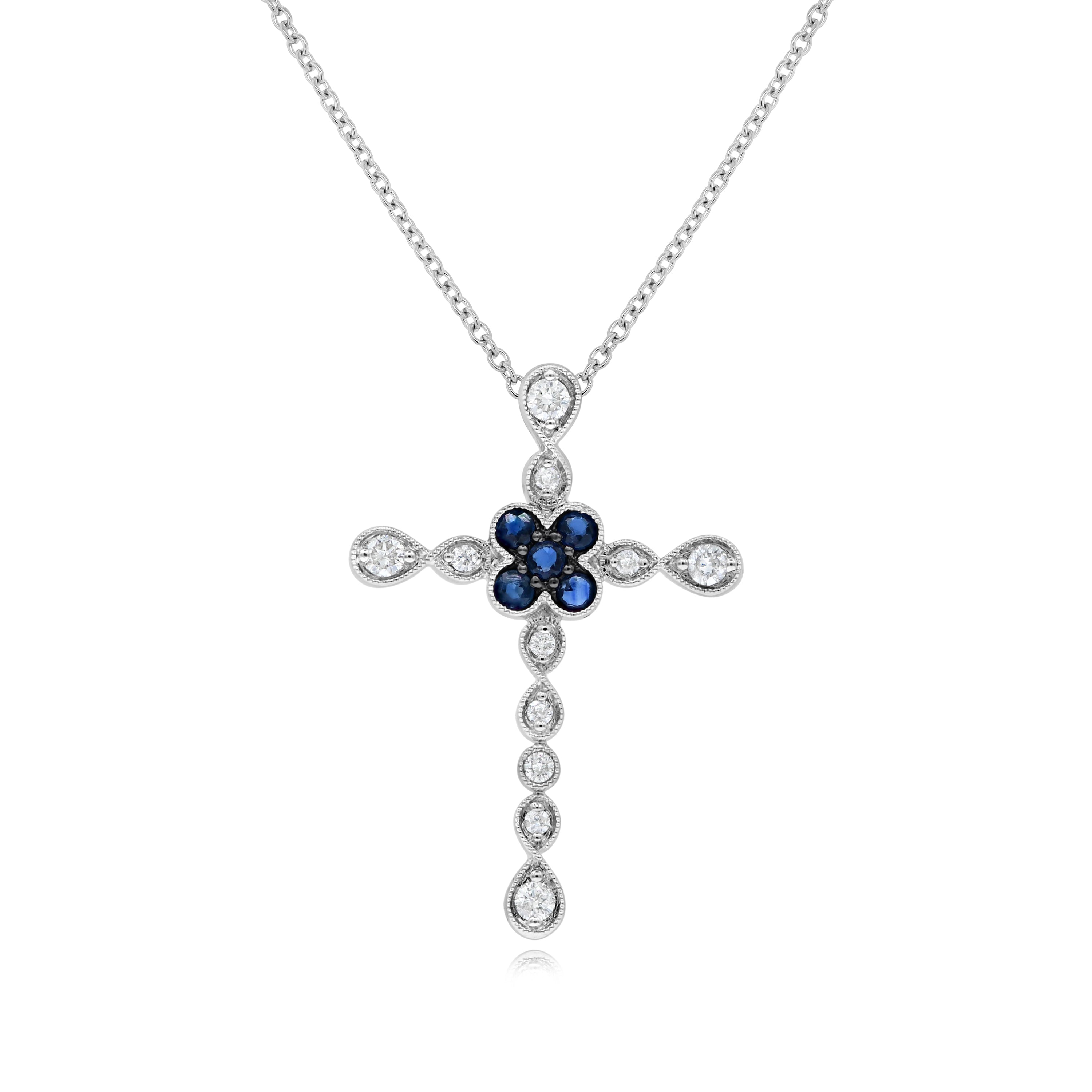 0.2 ct. Sapphire & 0.25 ct. Diamond 14K White Gold Cross Pendant