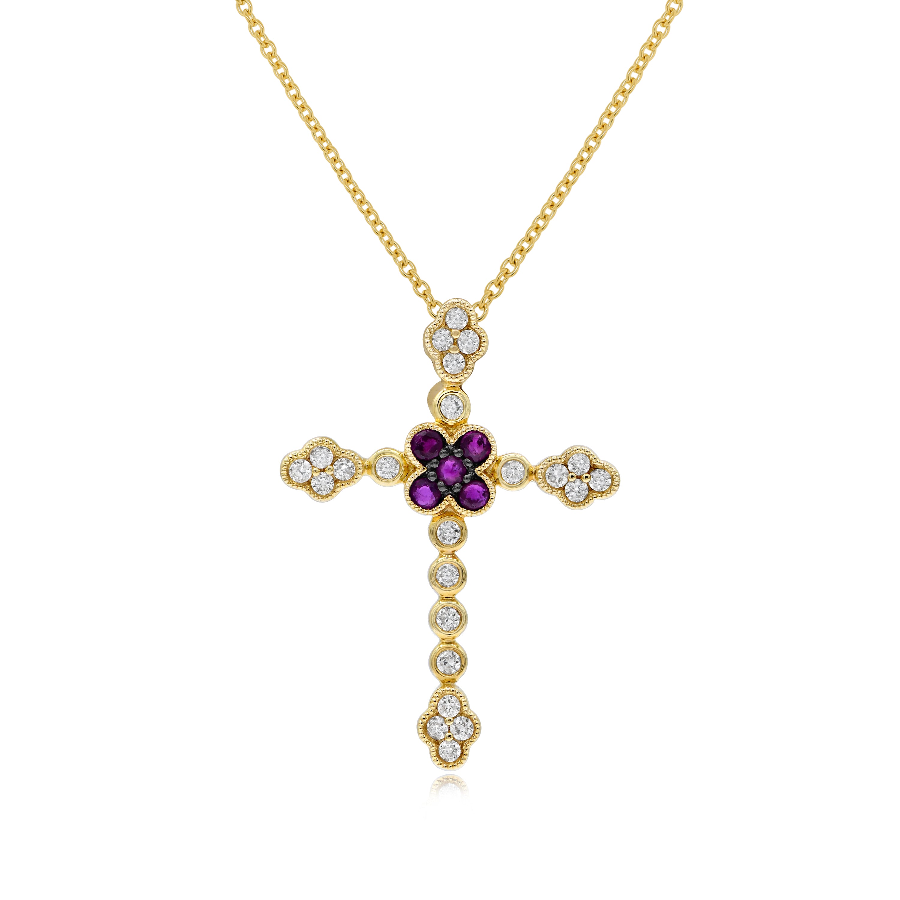 0.18 ct. Ruby & 0.25 ct. Diamond 14K Yellow Gold Cross Pendant