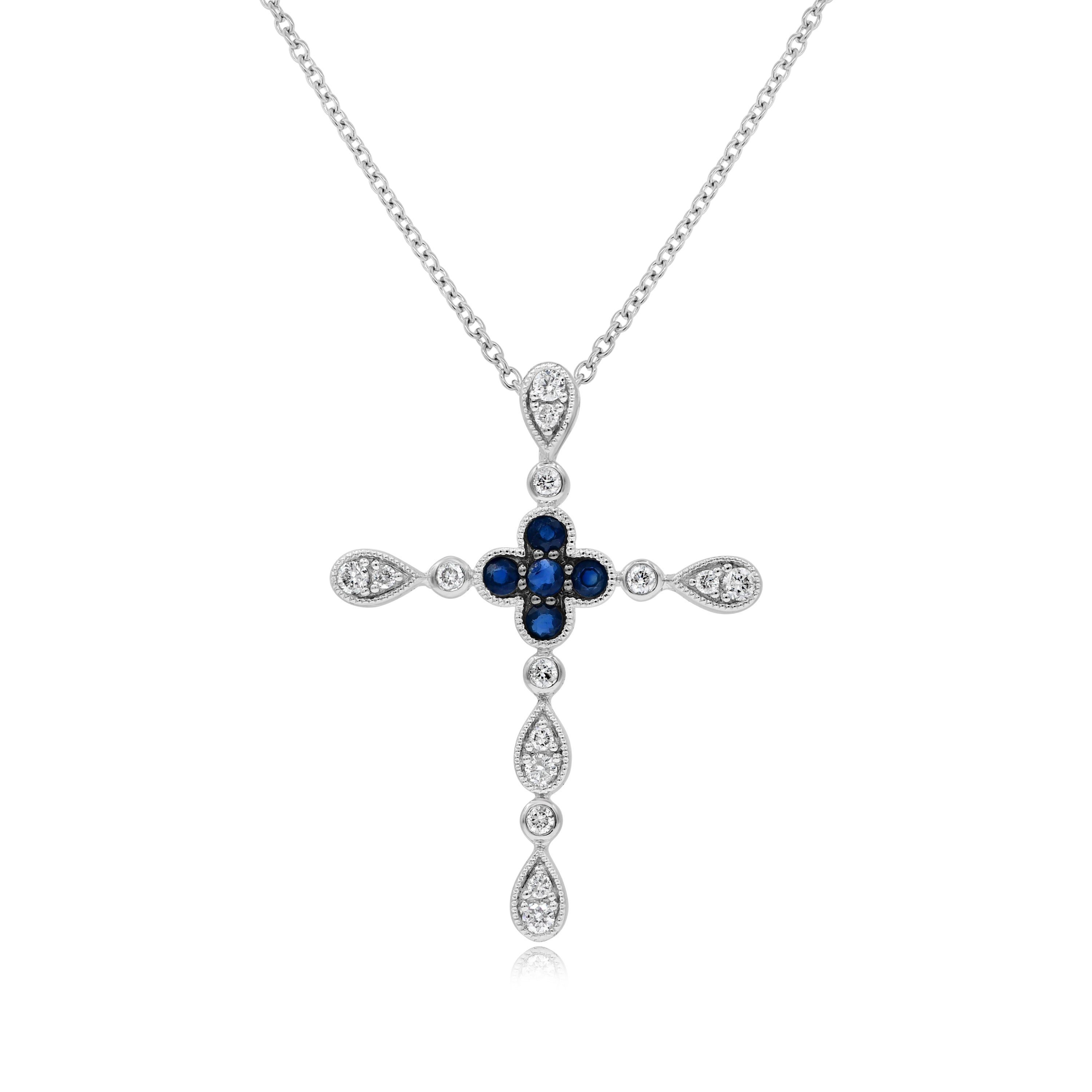 0.40 ct. Sapphire & 0.26 ct. Diamond 14K White Gold Cross Pendant