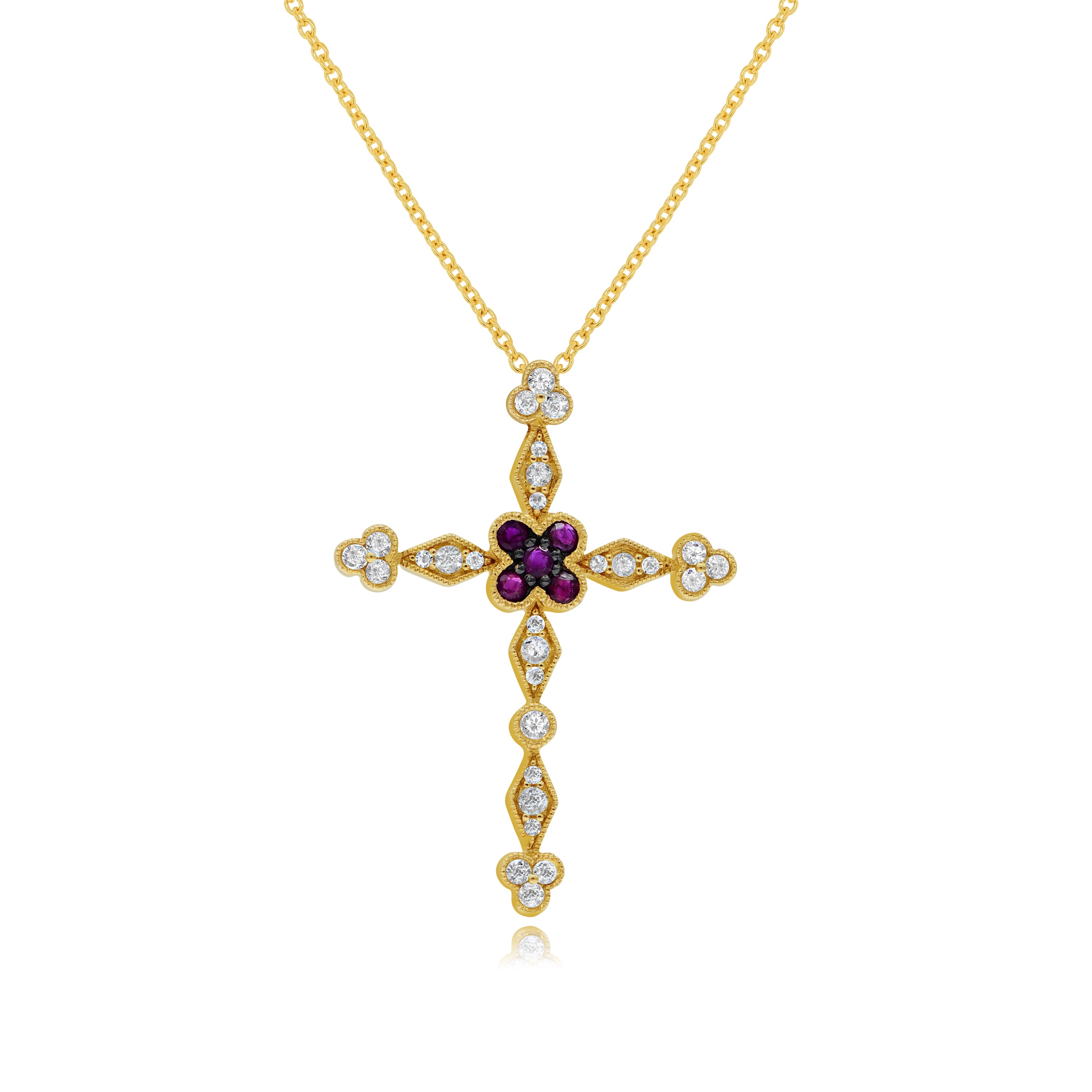 0.15 ct. Ruby & 0.26 ct. Diamond 14K Yellow Gold Cross Pendant