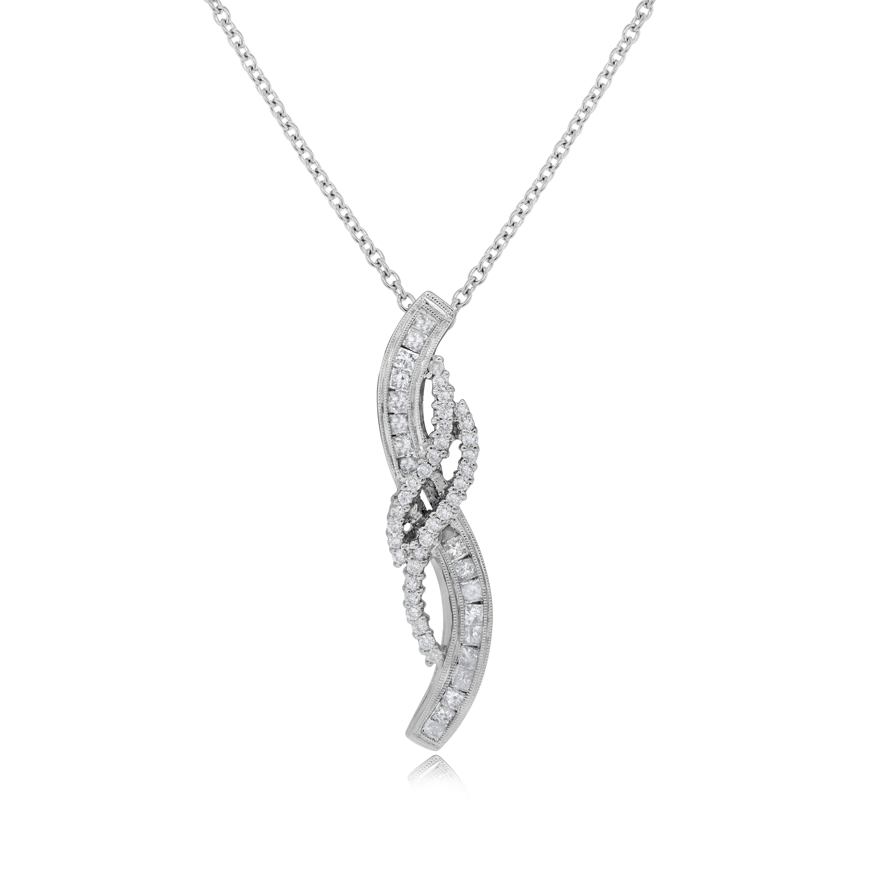 1 ct. Diamond 14K White Gold Ribbon Charm Pendant