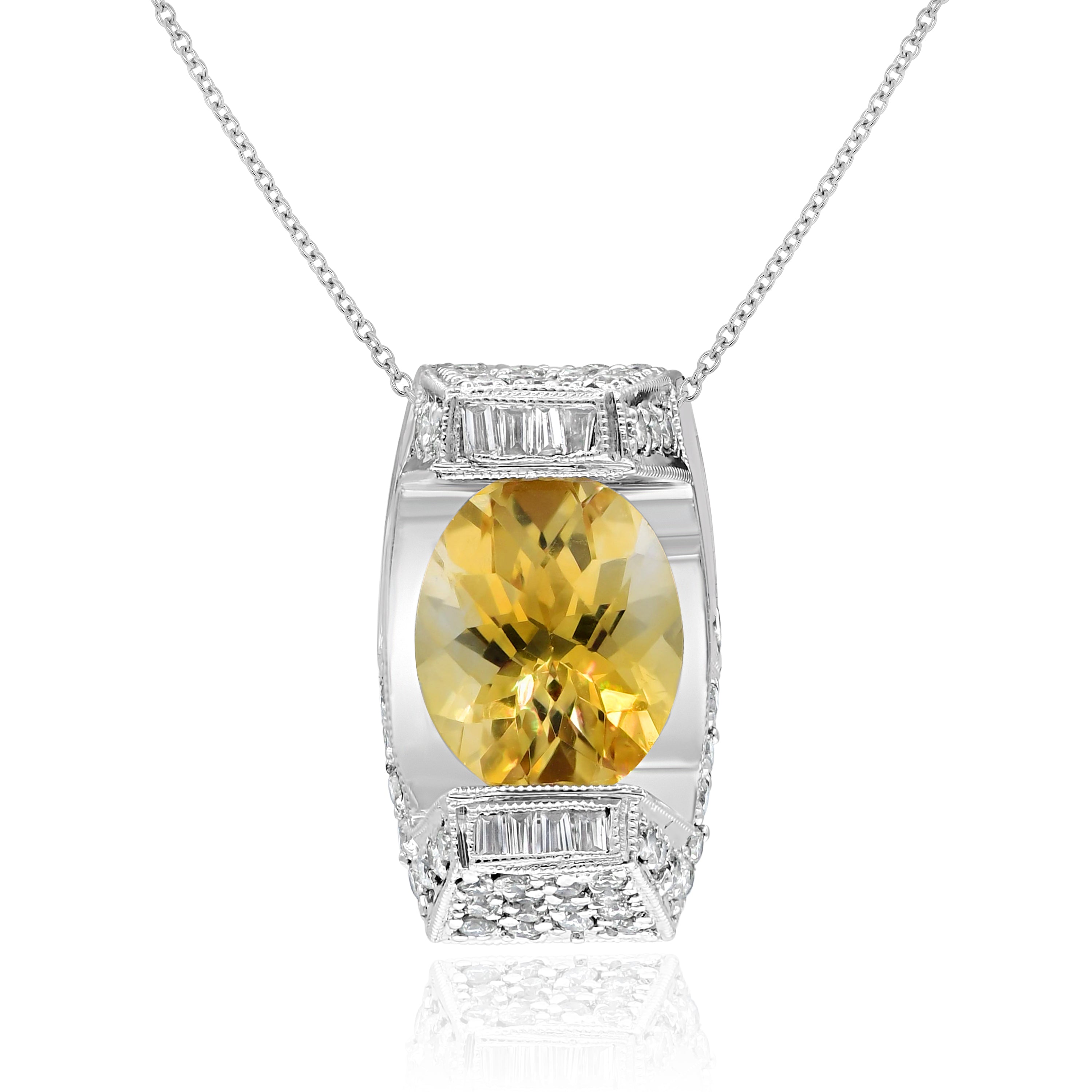 2.72 ct. Citrine & 0.6 ct. Diamond 14K White Gold Pendant