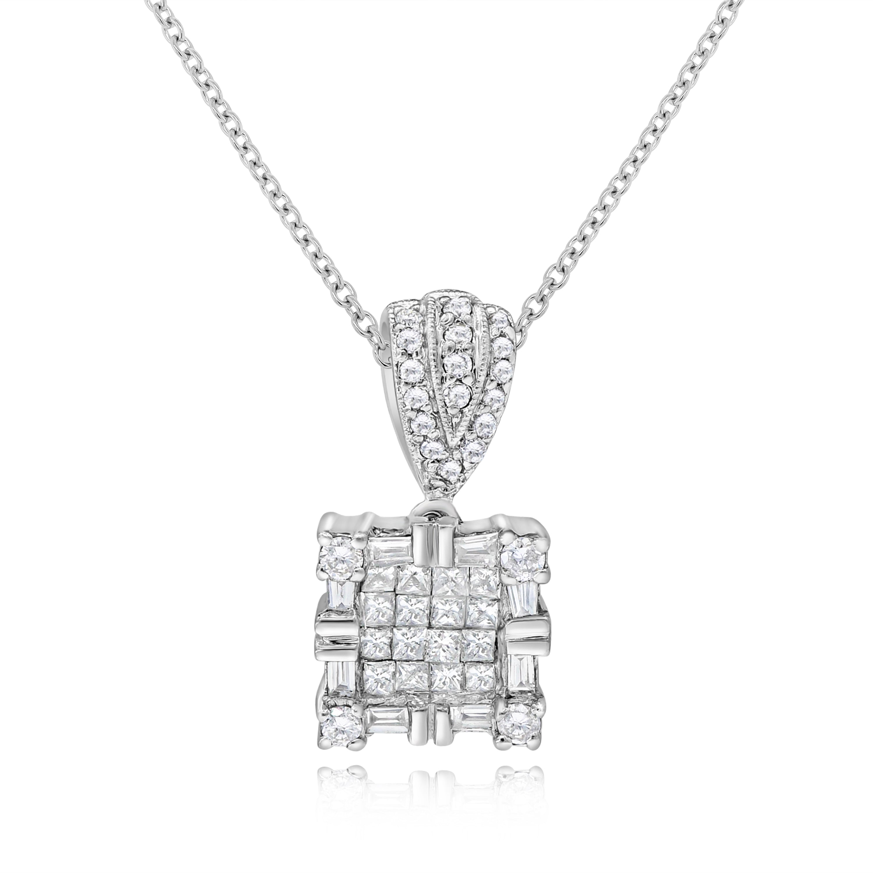 0.75 ct. Diamond 14K White Gold Square Drop Pendant