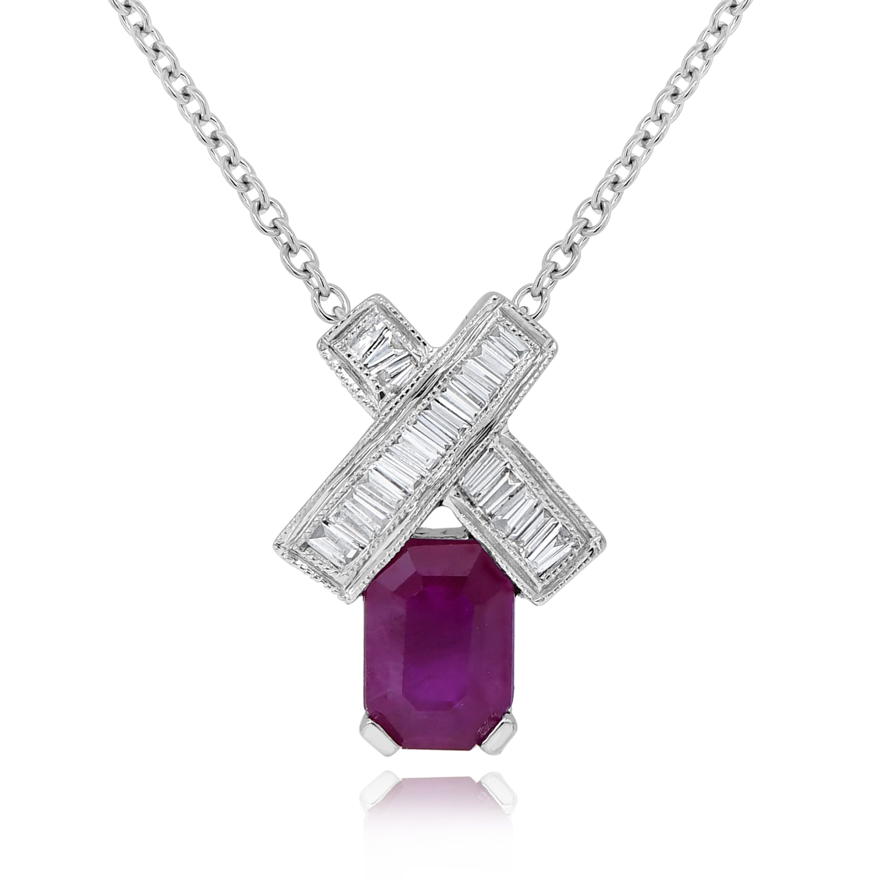 1.95 ct. Ruby &  0.2 ct. Diamond 18K White Gold Criss Cross Pendant