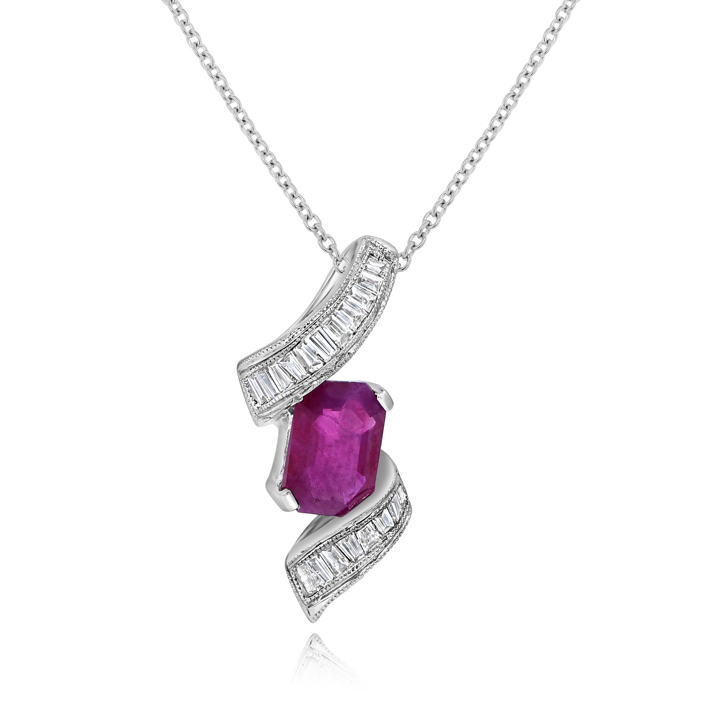 0.92 ct. Ruby & 0.2 ct. Diamond 18K White Gold Wave Pendant