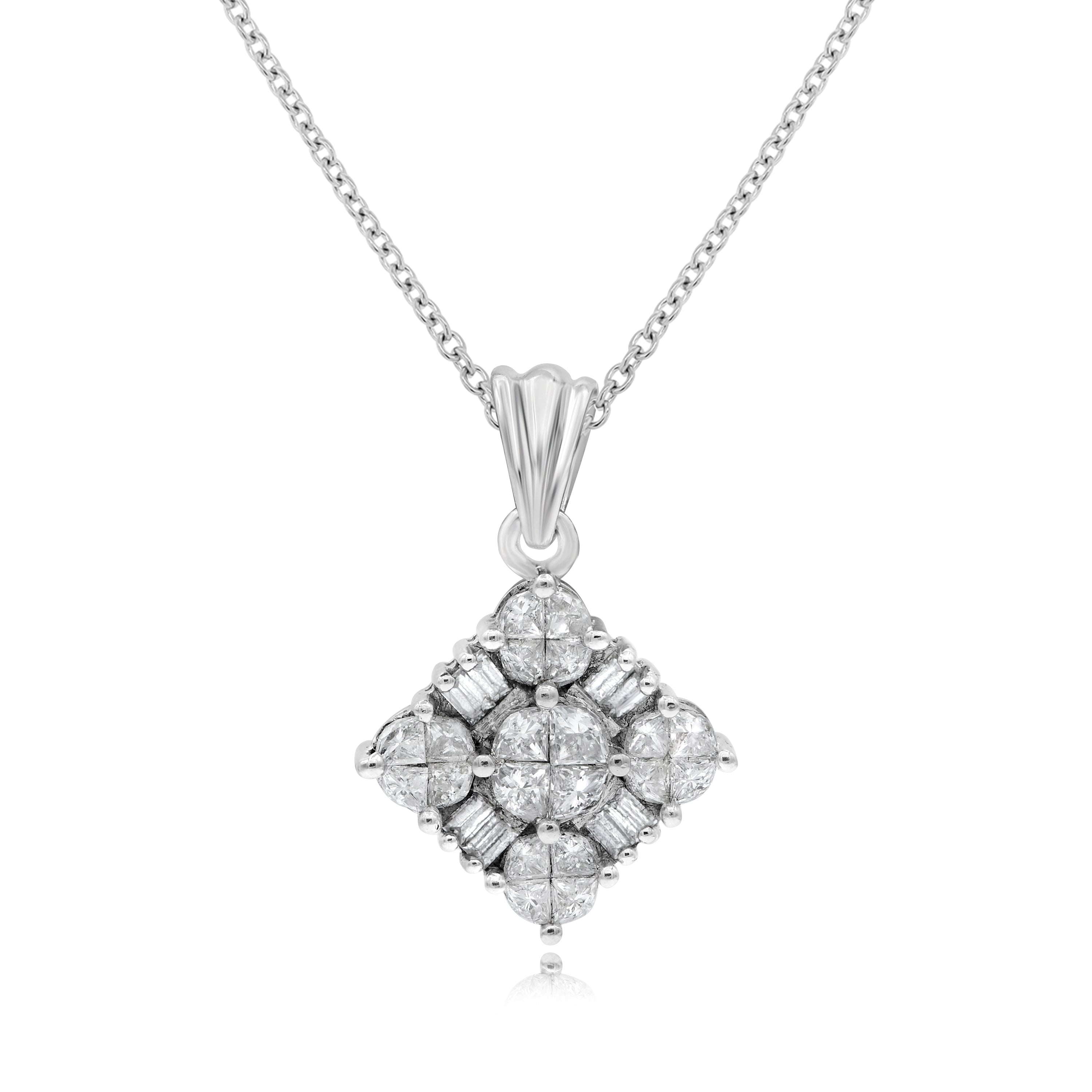 1.22 ct. Diamond 14K White Gold Square Pendant