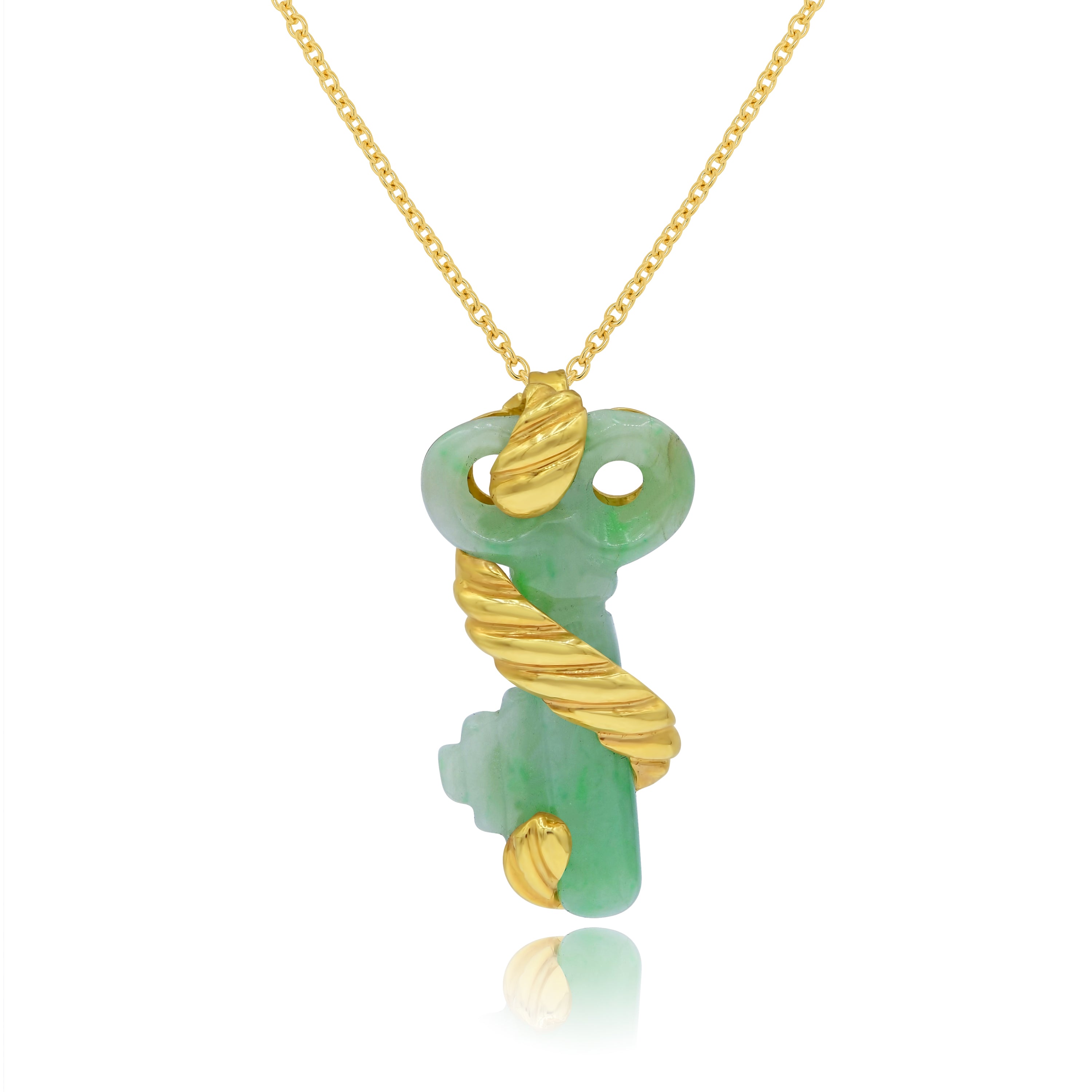 18K Yellow Gold & Jade Key Pendant