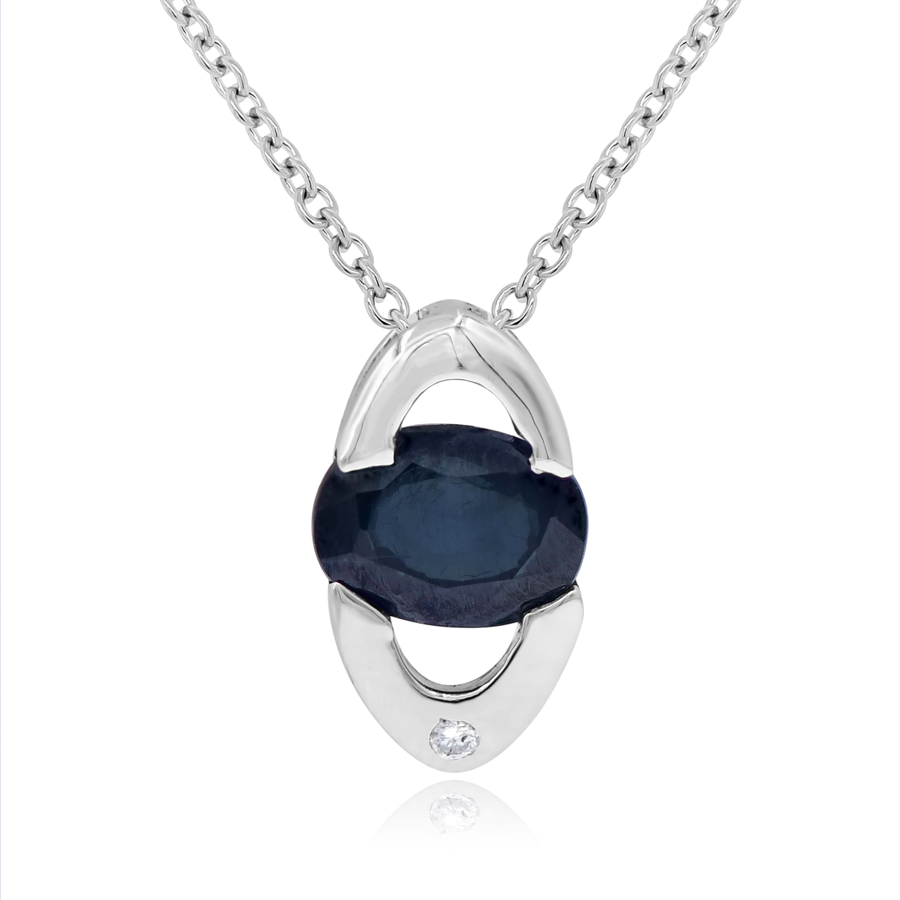 1.22 ct. Sapphire & 0.01 ct. Diamond 14K White Gold Open Oval Pendant