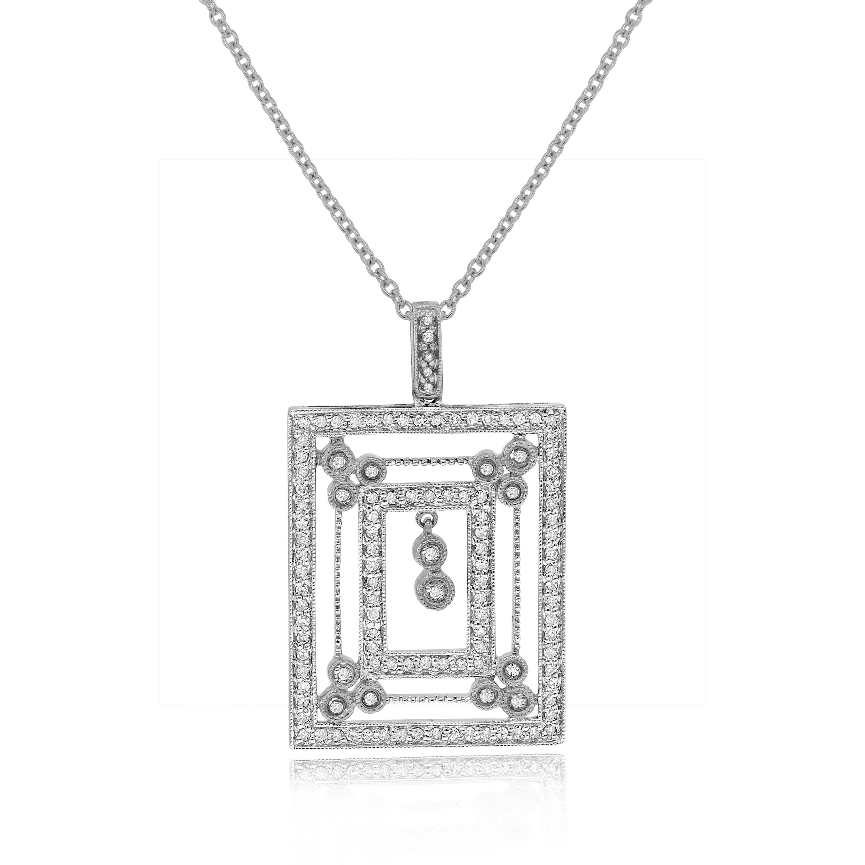 0.62 ct. Diamond 18K White Gold Art Deco Square Pendant