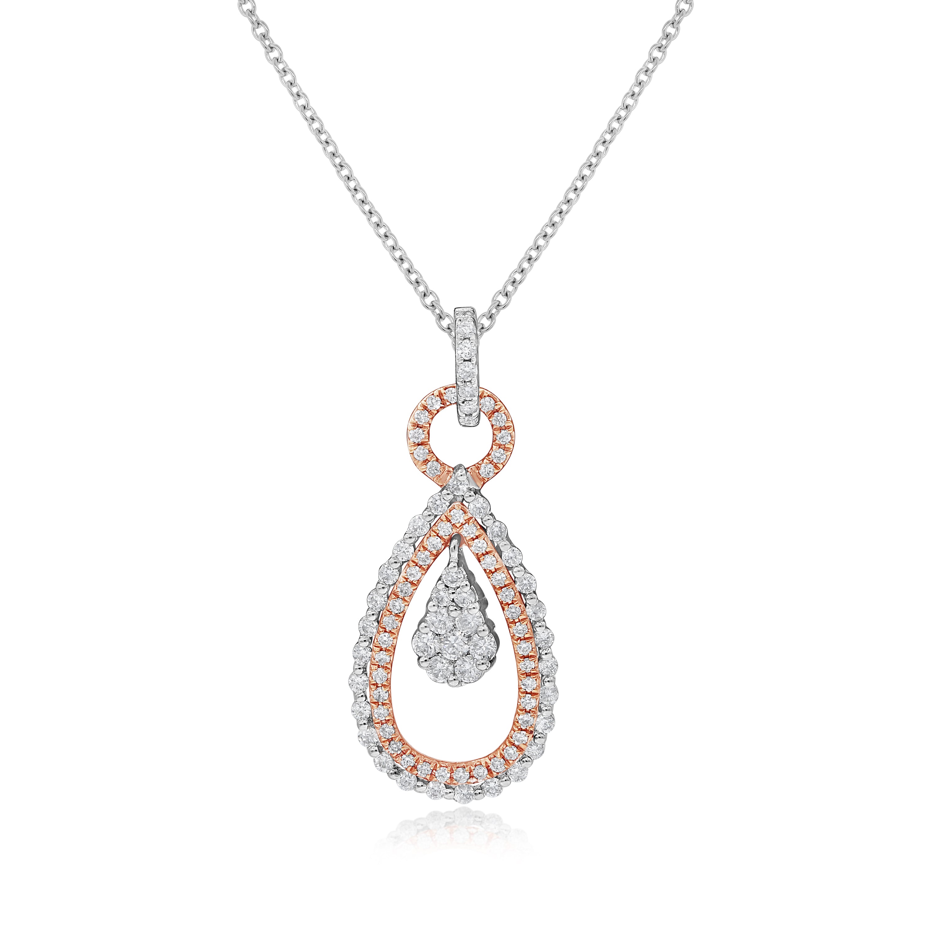 0.6 ct. Diamond 18K Two Tone Gold Open Teardrop Halo Dangle Pendant