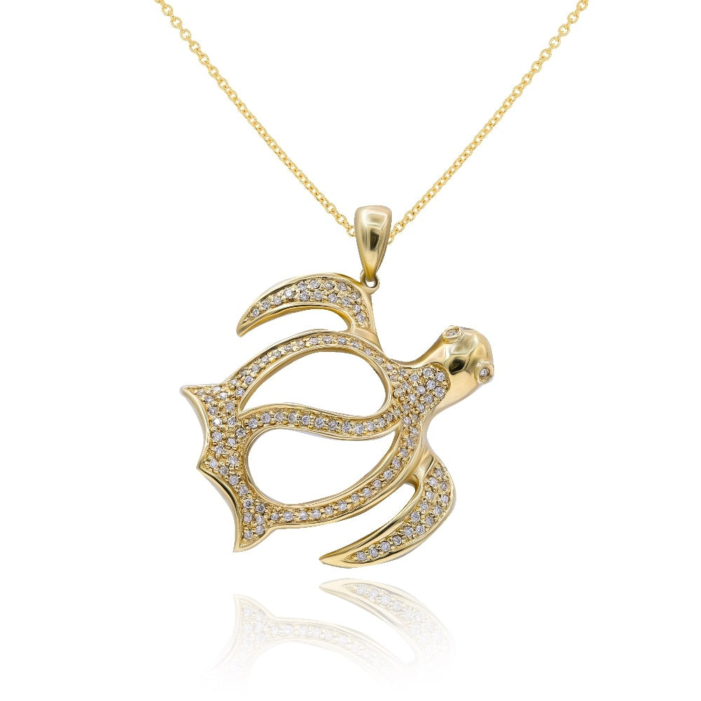 0.35 ct. Diamond 14K Yellow Gold Turtle Pendant