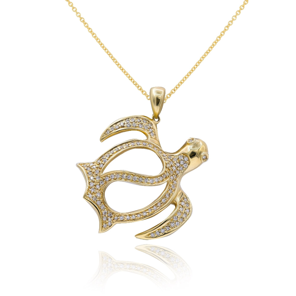 0.35 ct. Diamond 14K Yellow Gold Turtle Pendant With Chain 18"