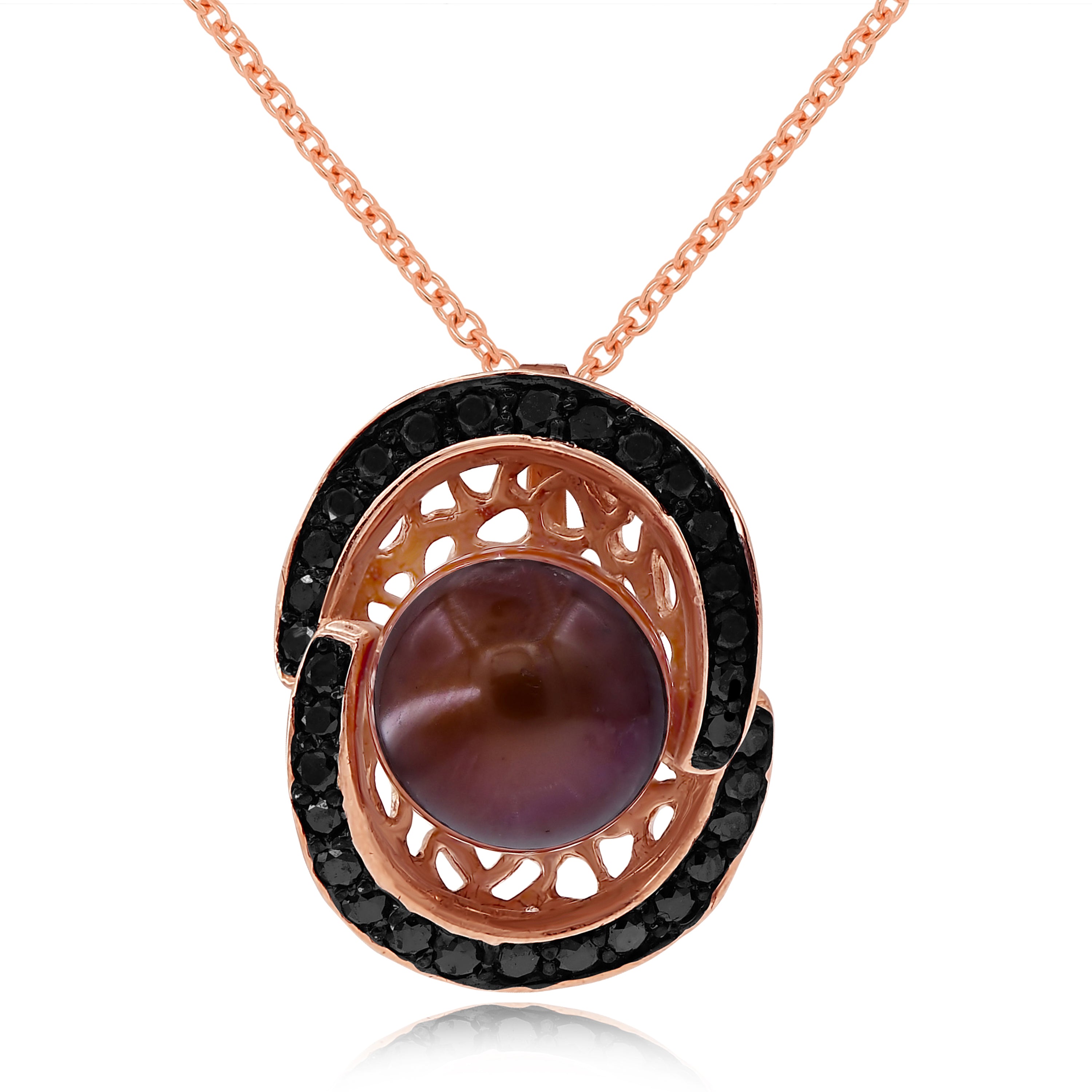 0.37 ct. Black Diamond & Pearl 14K Rose Gold Mesh Pendant