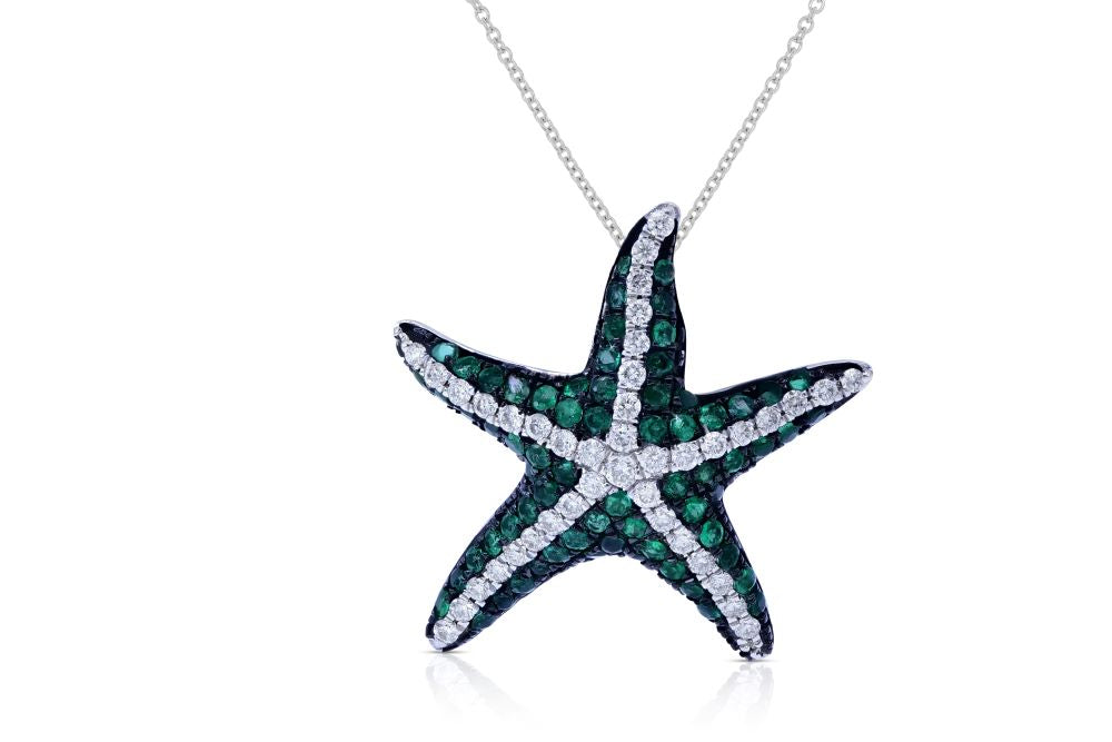 0.33 ct. Emerald & 0.23 ct. Diamond 14K White Gold Starfish Pendant