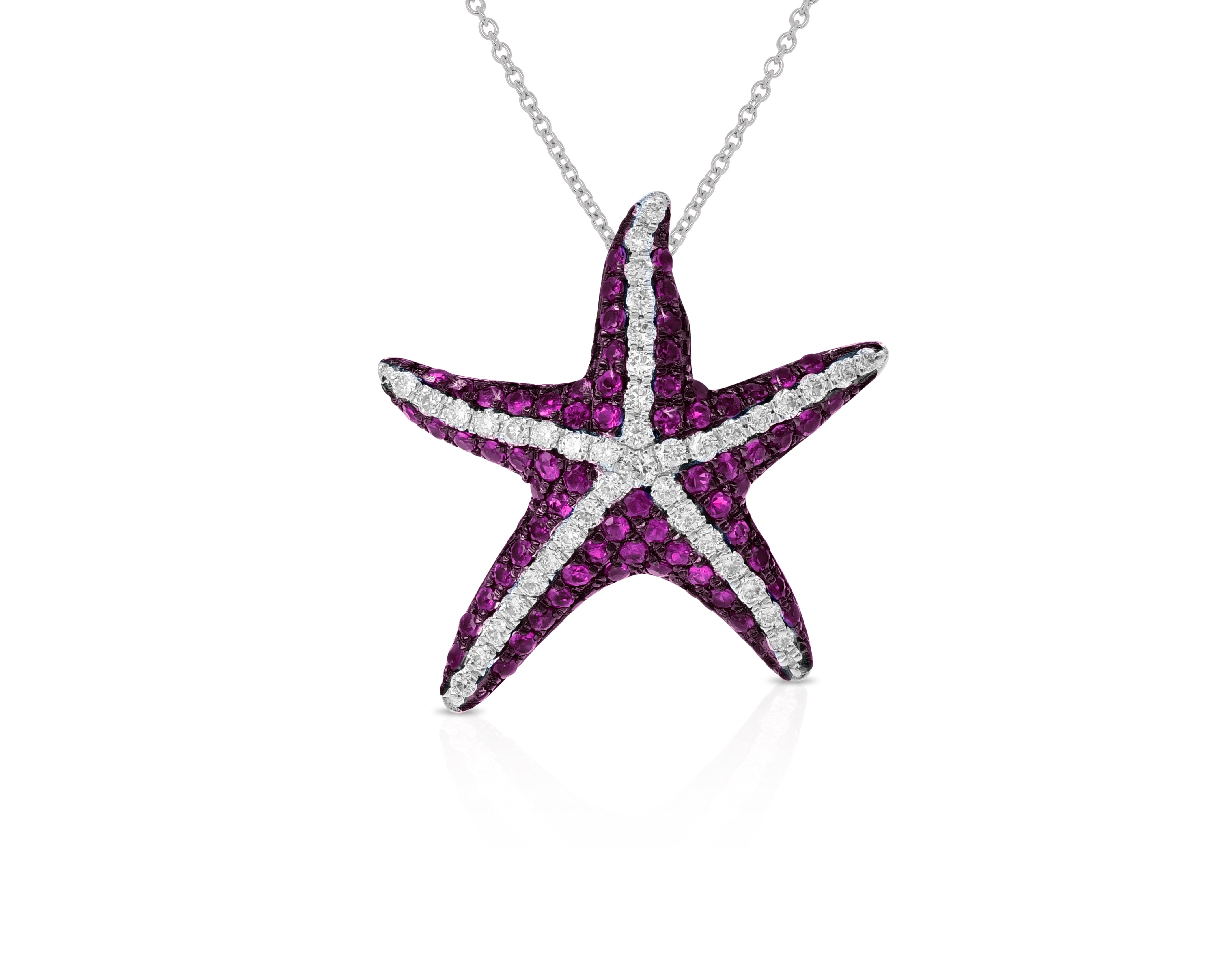 0.47 ct. Ruby & 0.21 ct. Diamond 14K White Gold Starfish Pendant