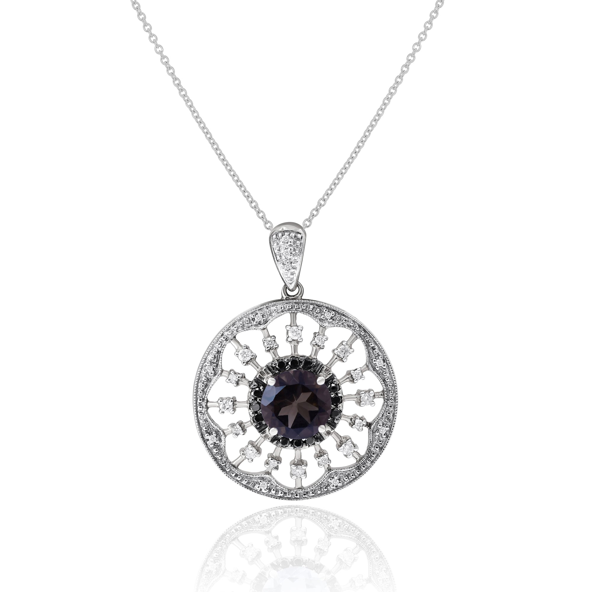 1.83 ct. Quartz & 0.44 ct. Black & White Diamond 14K White Gold Medallion Pendant