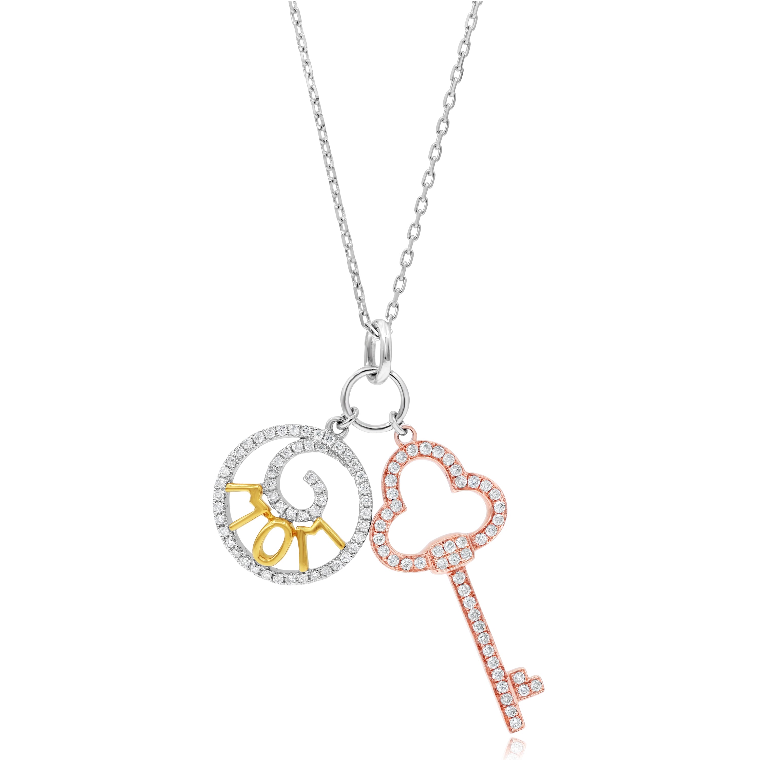 0.46 ct. Diamond 14K Three Tone Gold Mom & Key Charms Pendant