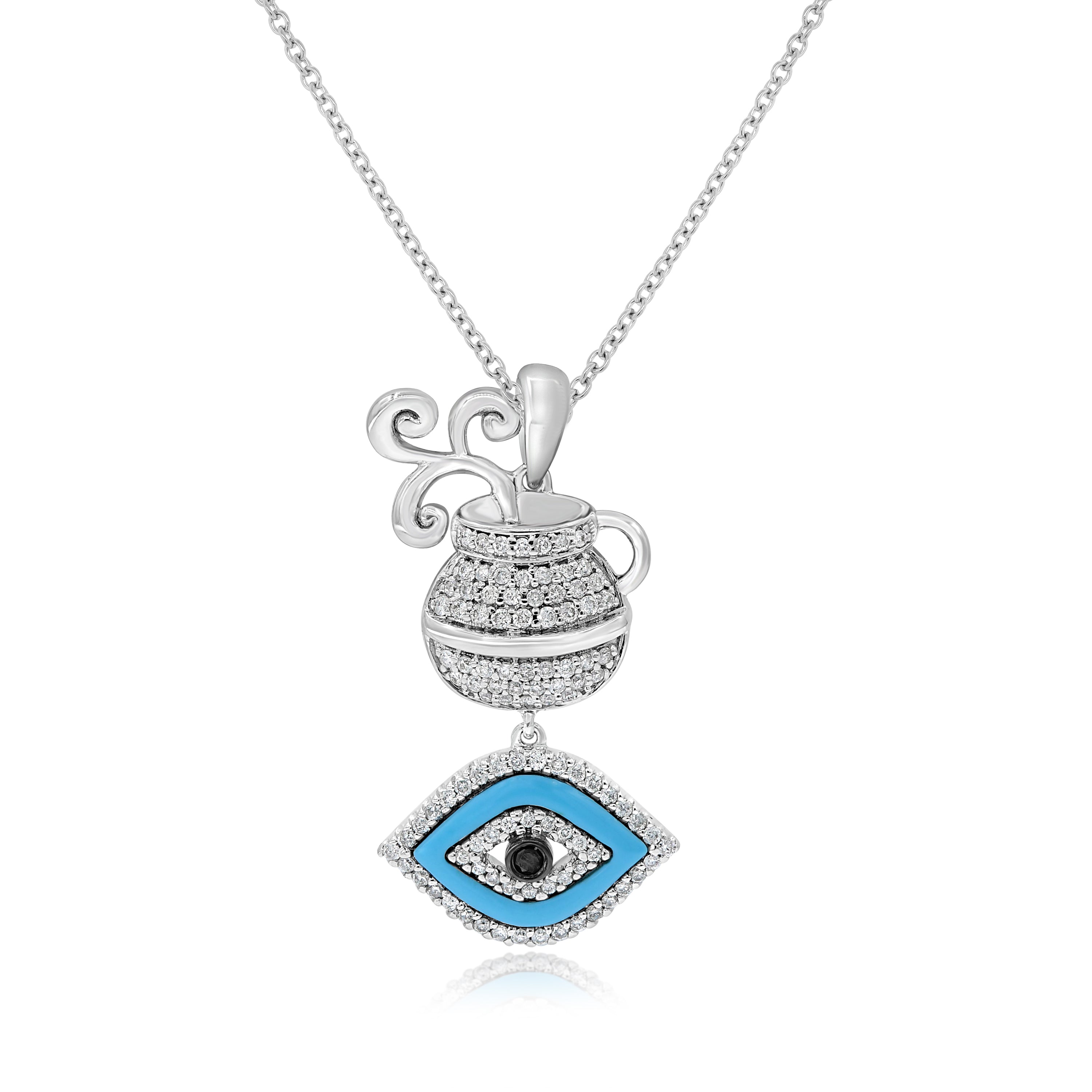 1 ct.  Turquoise & 0.44 ct. Black & White Diamond Cauldron & Evil Eye Charm Pendant