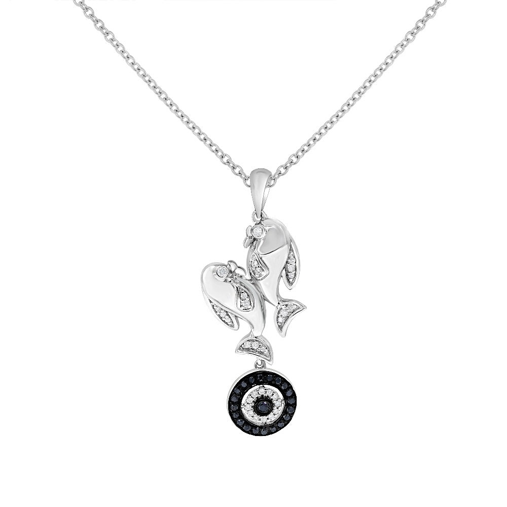 0.16 ct. Black Diamond & 0.11 ct. Diamond Fish Charm Pendant