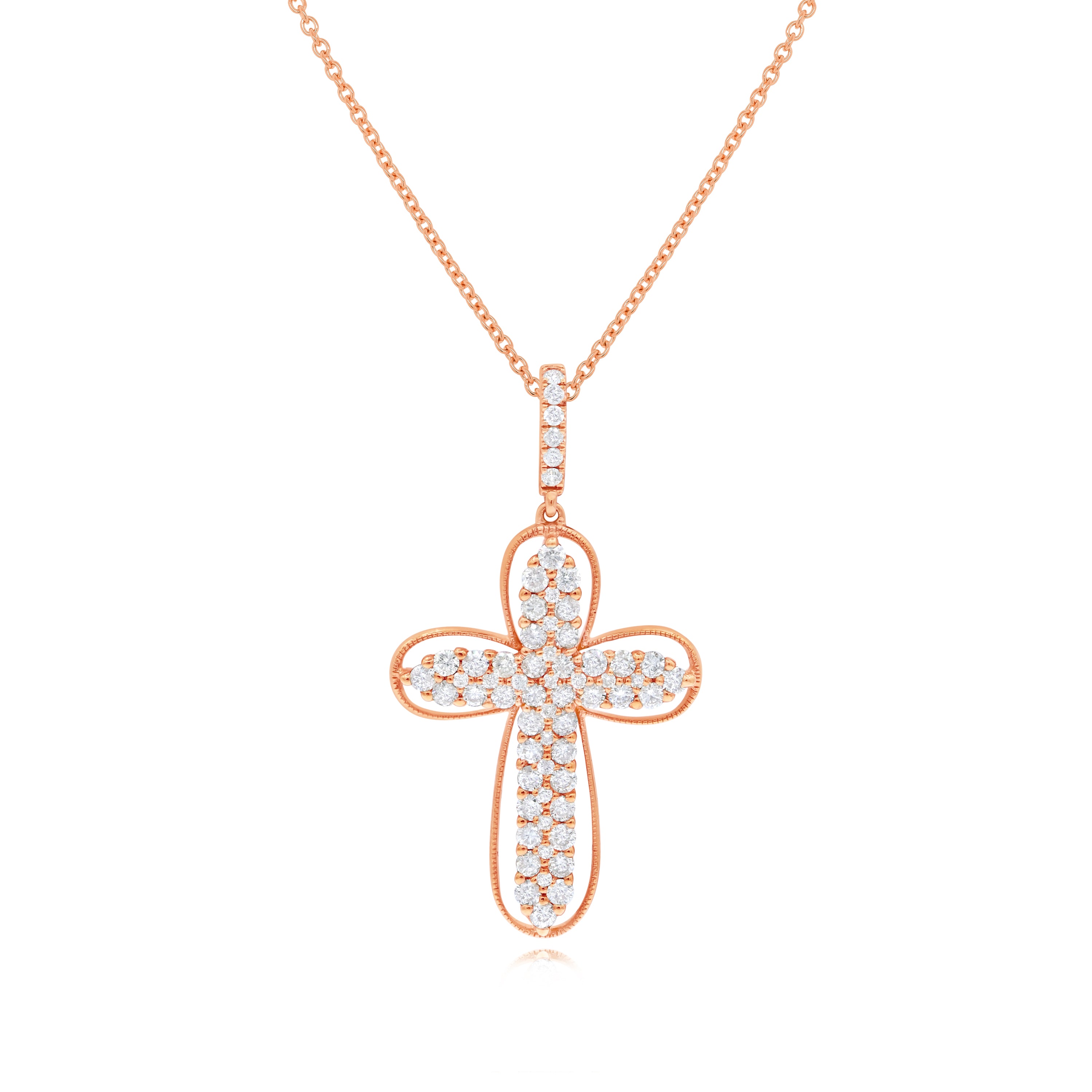 0.9 ct. Diamond 18K Rose Gold Cross Pendant