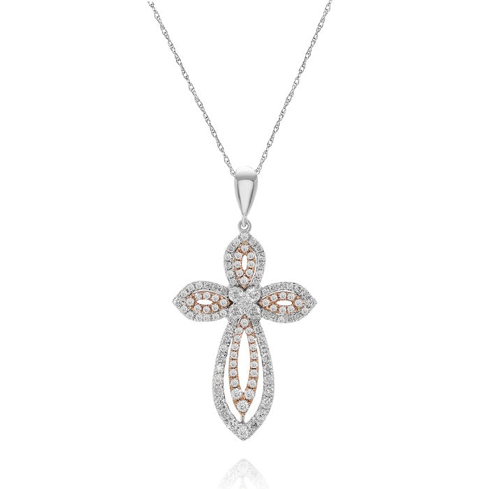 0.66 ct. Diamond 18K Two Tone Gold Cross Pendant