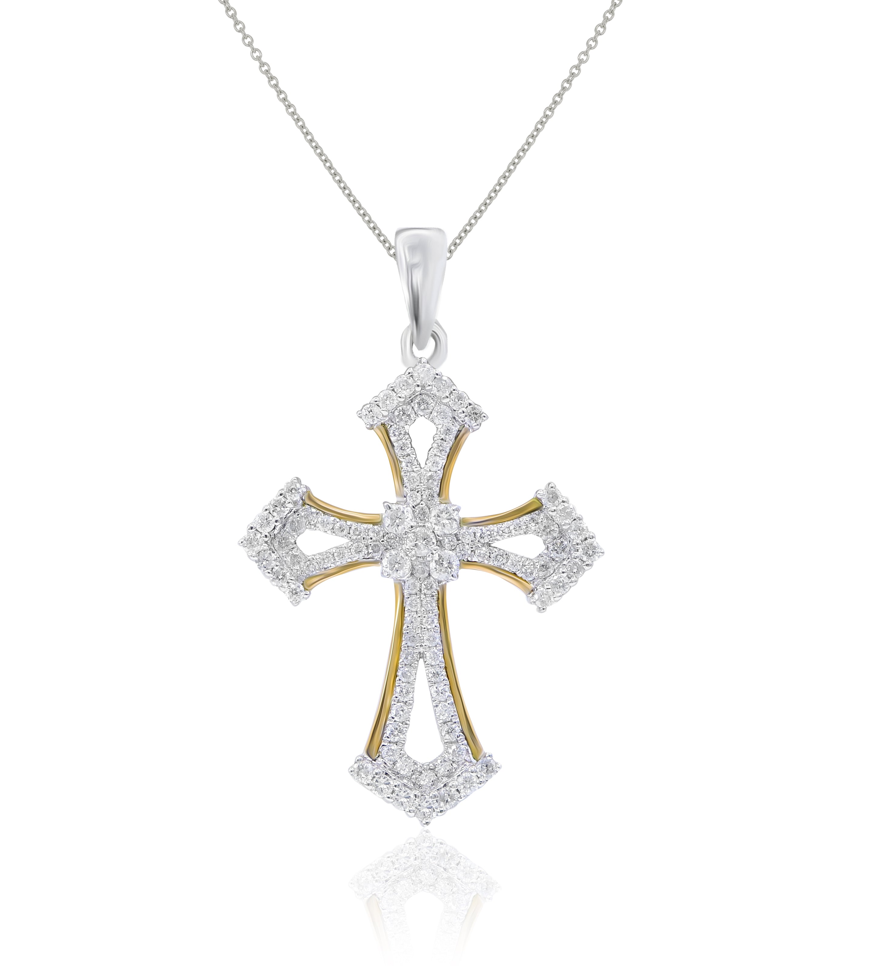 0.61 ct. Diamond 18K Two Tone Gold Flared Cross Pendant