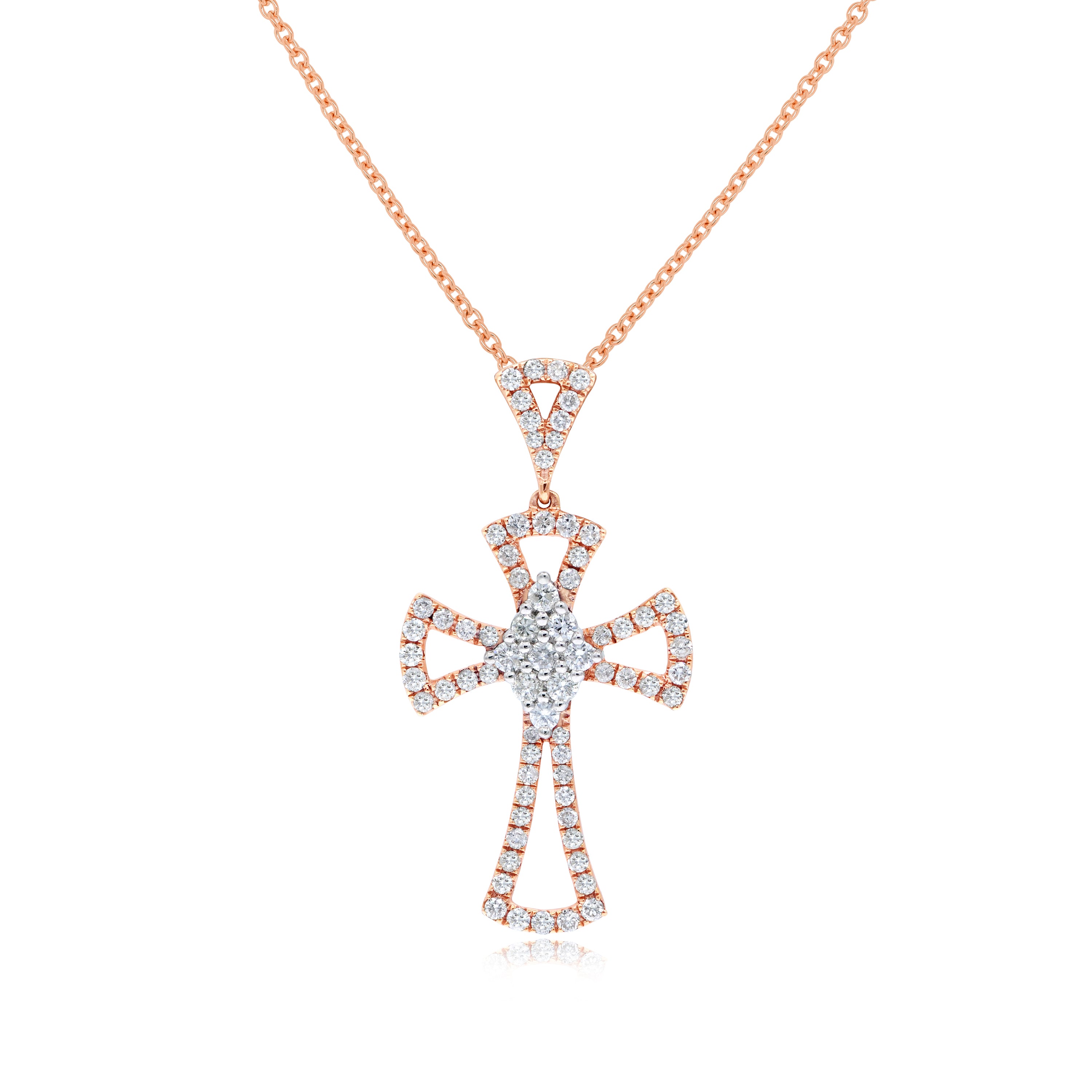 0.86 ct. Diamond 18K Two Tone Gold Flared Cross Pendant