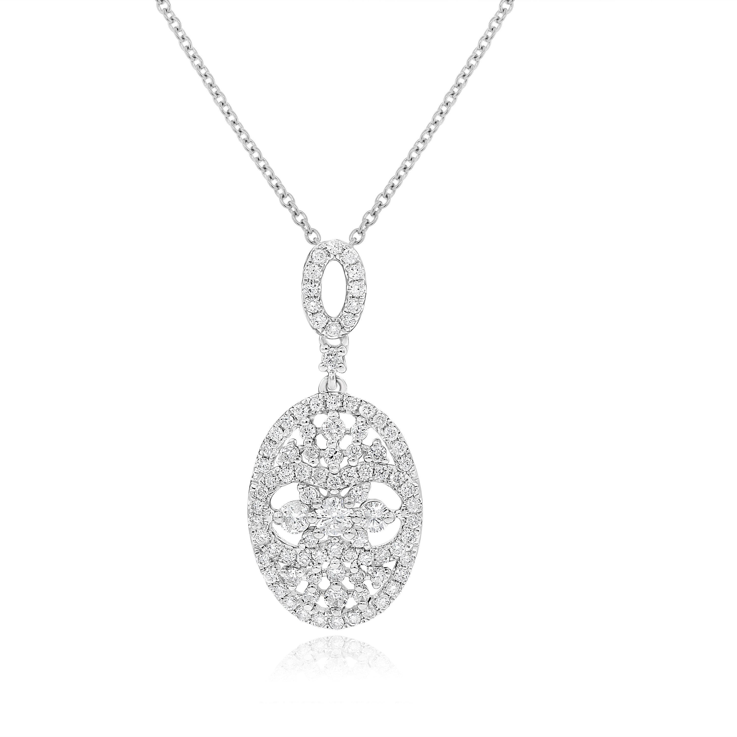 0.72 ct. Diamond 18K White Gold Open Halo Pave Oval Pendant