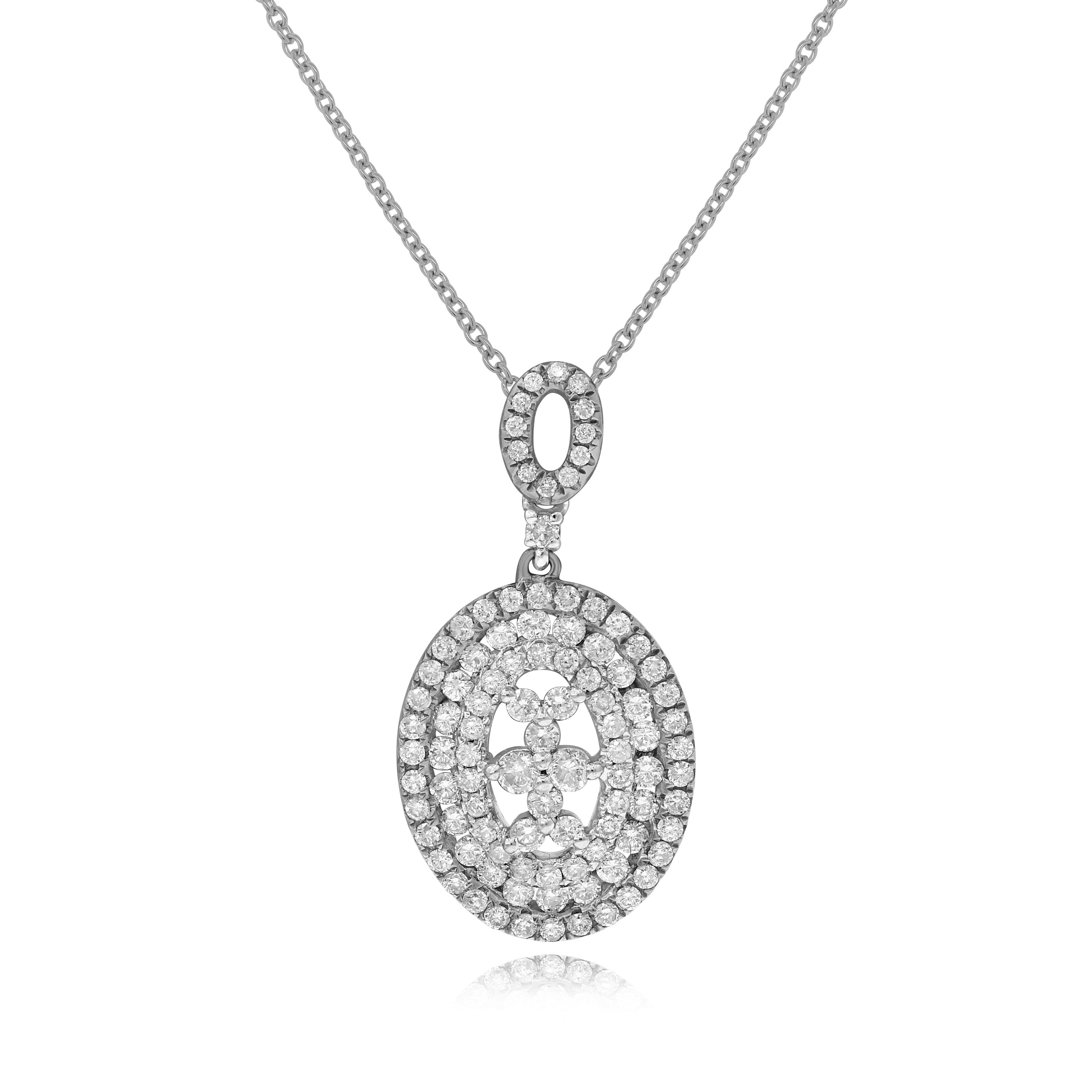 1 ct. Diamond 18K White Gold Multi Halo Oval Pendant