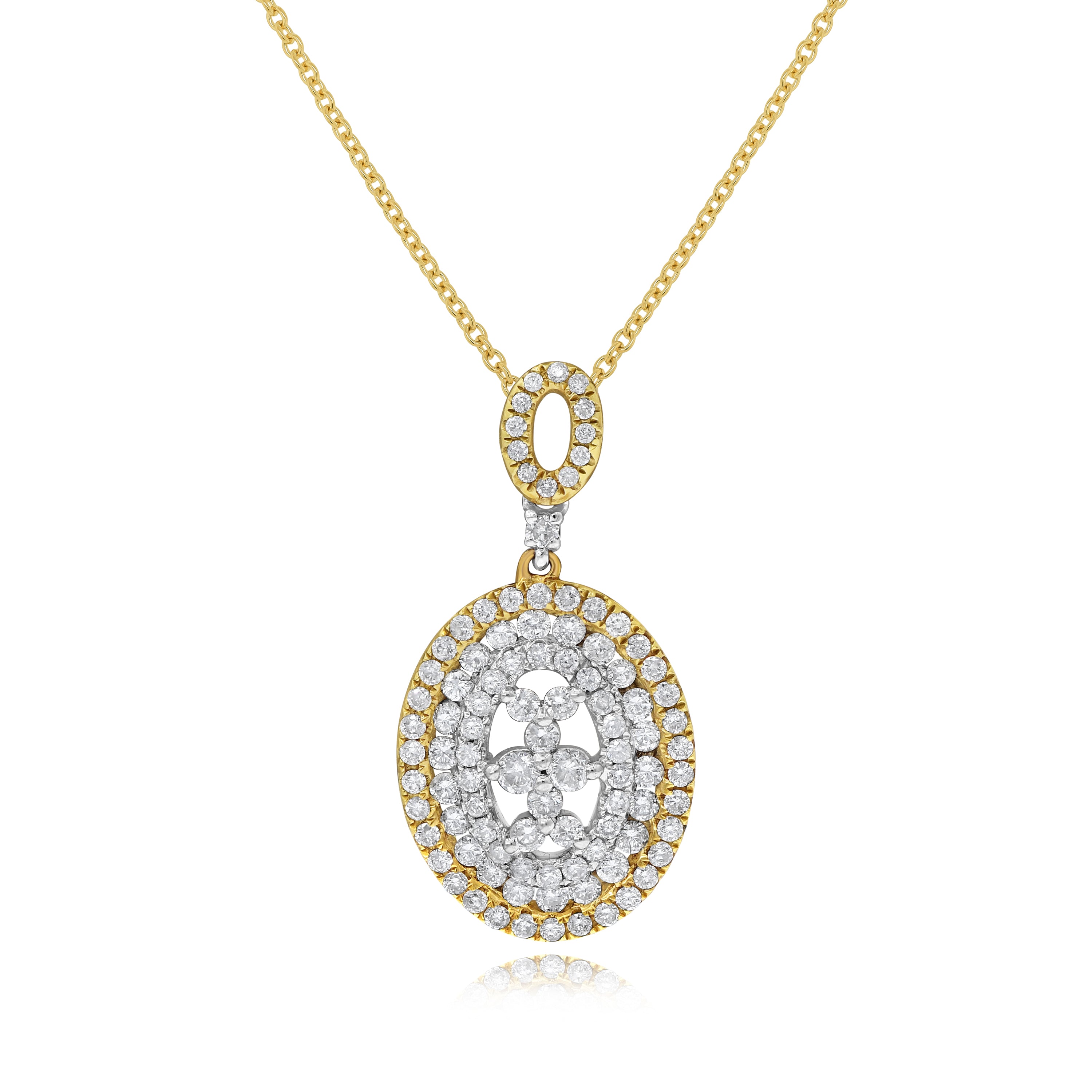 1 ct. Diamond 18K Two Tone Gold Oval Halo Pendant