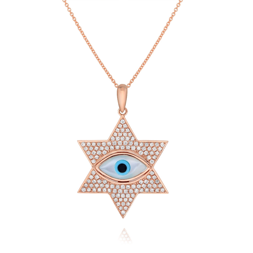 0.68 ct. Pearl & 0.35 ct. Diamond 14K Rose Gold Evil Eye Star Pendant