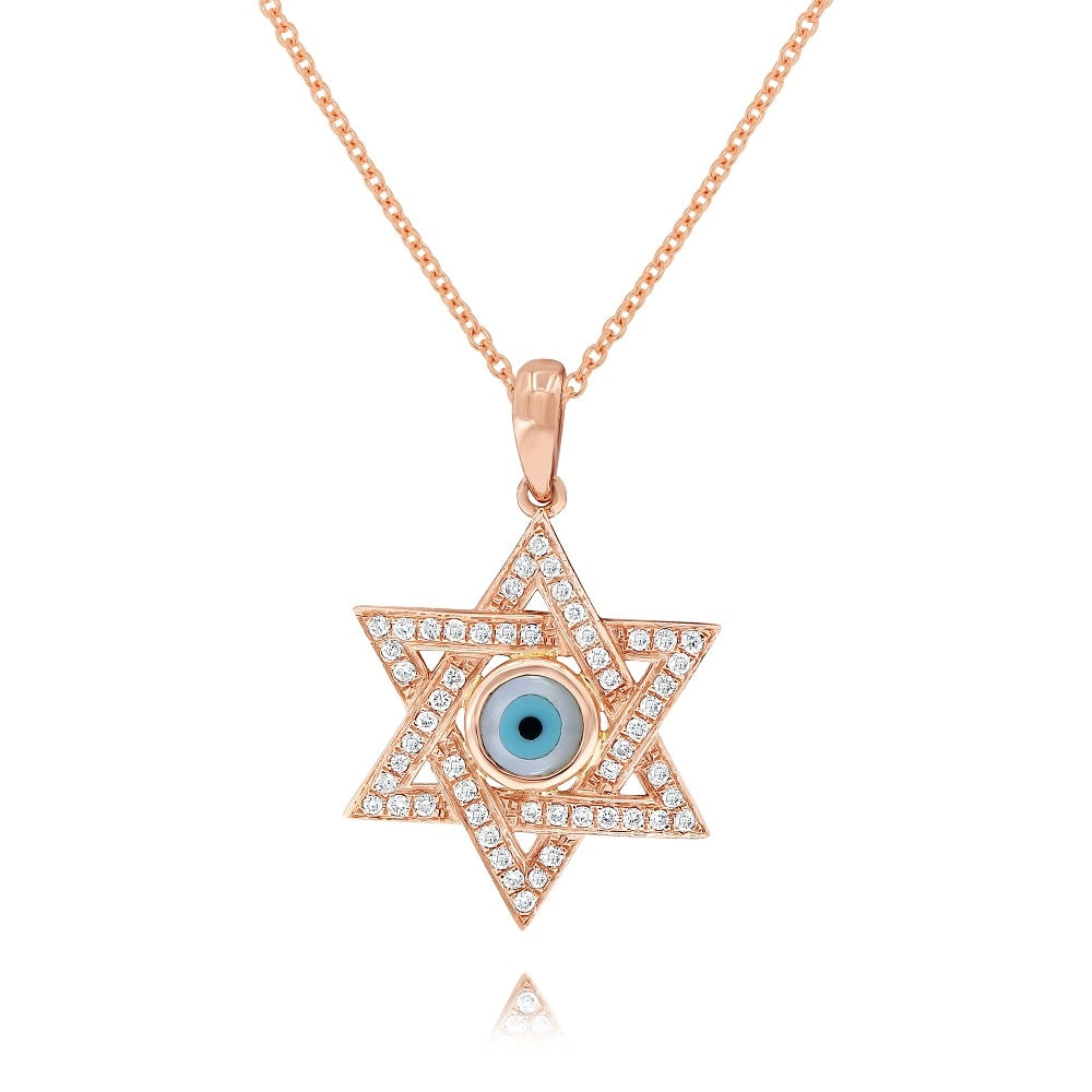 0.2 ct. Mother of Pearl & 0.16 ct. Diamond 14K Rose Gold Hamsa Evil Eye Star Pendant