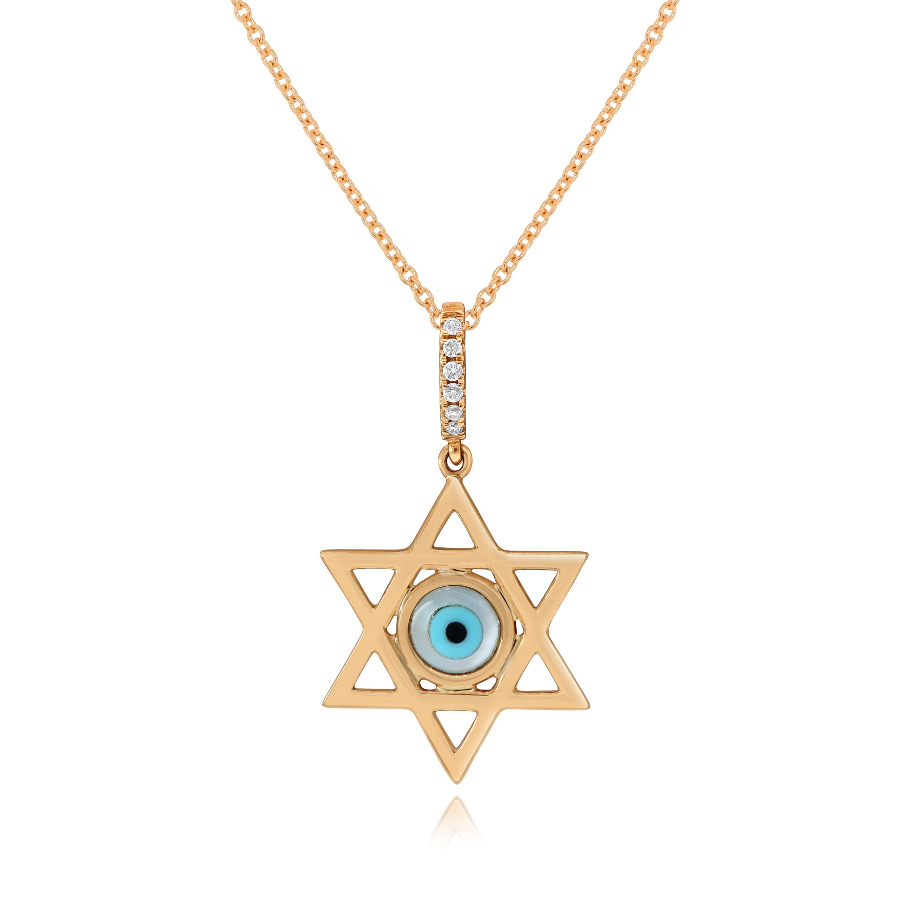 0.2 ct. Mother of Pearl & 0.03 ct. Diamond 14K Rose Gold Hamsa Evil Eye Star Pendant