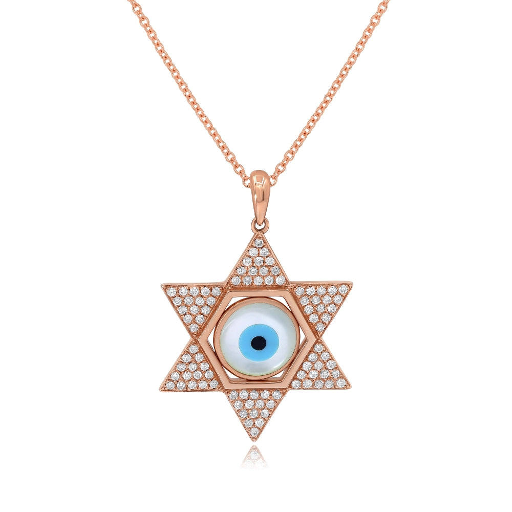 1 ct. Mother of Pearl & 0.35 ct. Diamond 14K Rose Gold Star Evil Eye Pendant