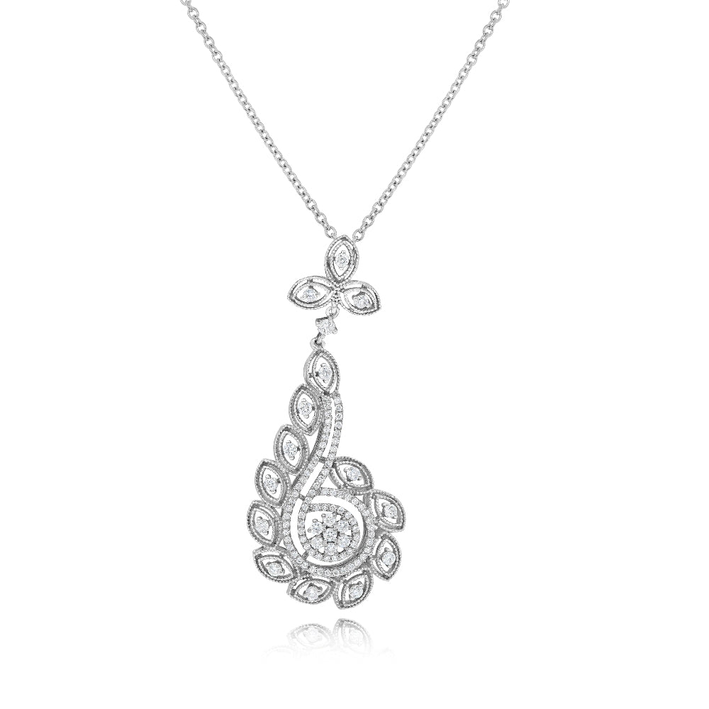 1.14 ct. Diamond 18K White Gold Floral Charm Pendant