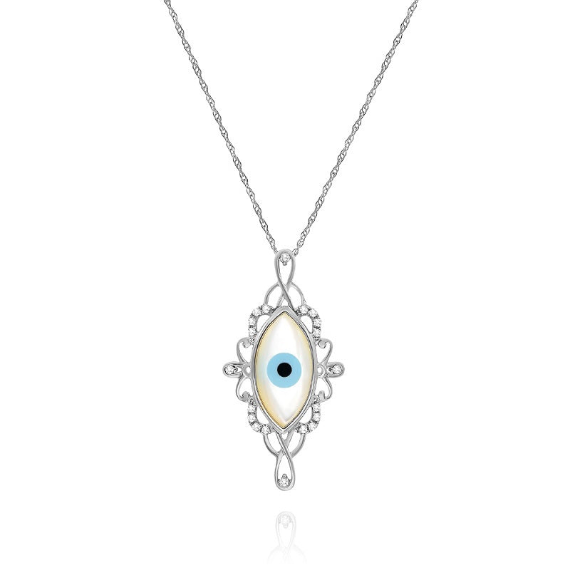 1.82 ct. Mother of Pearl & 0.11 ct. Diamond 14K White Gold Hamsa Evil Eye Pendant